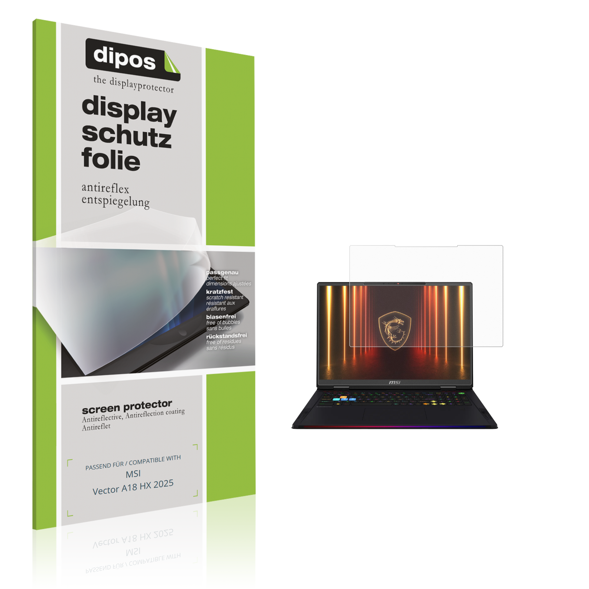Matte Displayschutzfolie von dipos passend für MSI Vector A18 HX 2025, präziser Zuschnitt und blasenfrei montiert