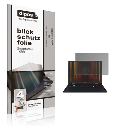 Blickschutzfolie von dipos passend für MSI Vector A18 HX 2025, präziser Zuschnitt und blasenfrei montiert