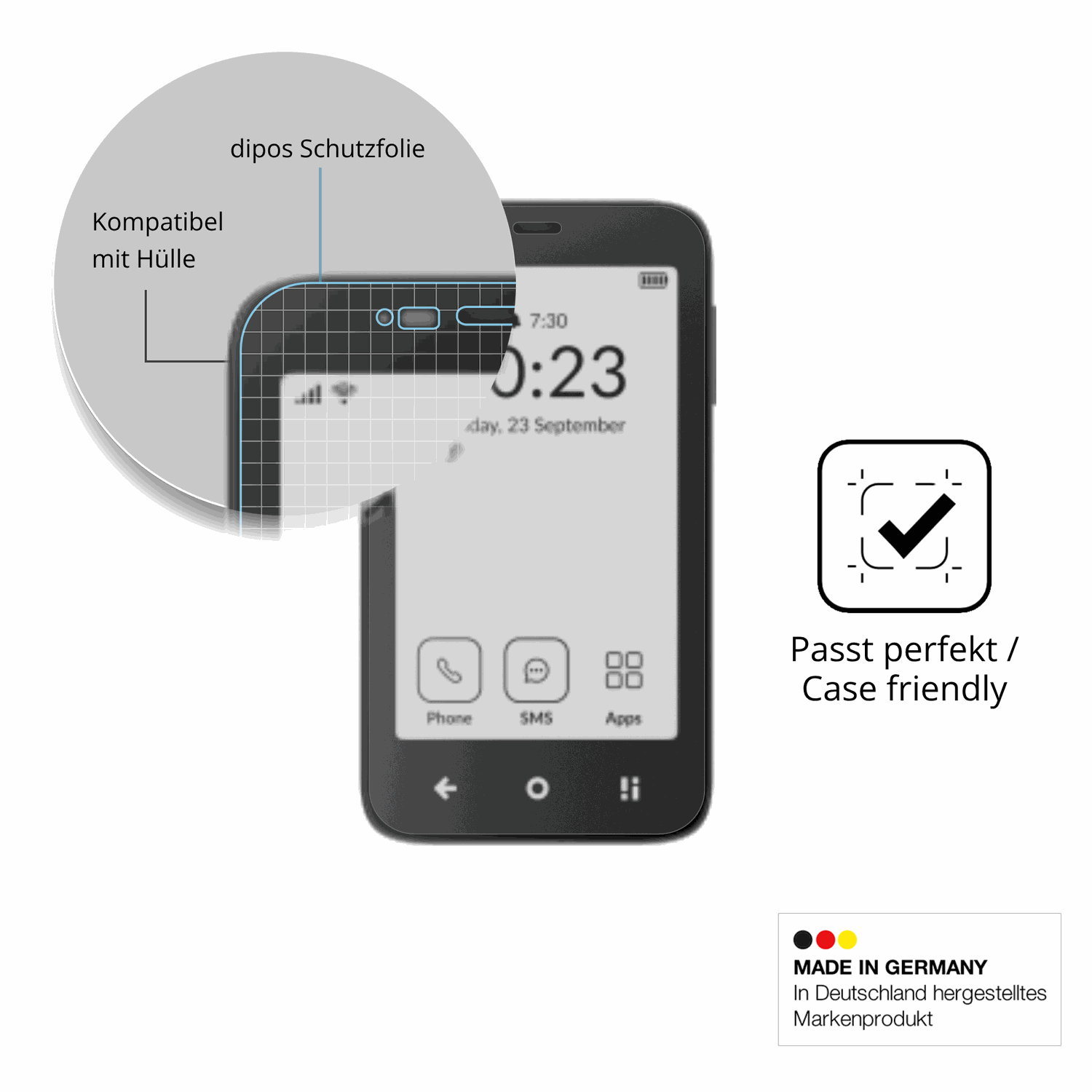 Schutzfolie mit optimaler Passform, zur Verwendung mit Hüllen geeignet