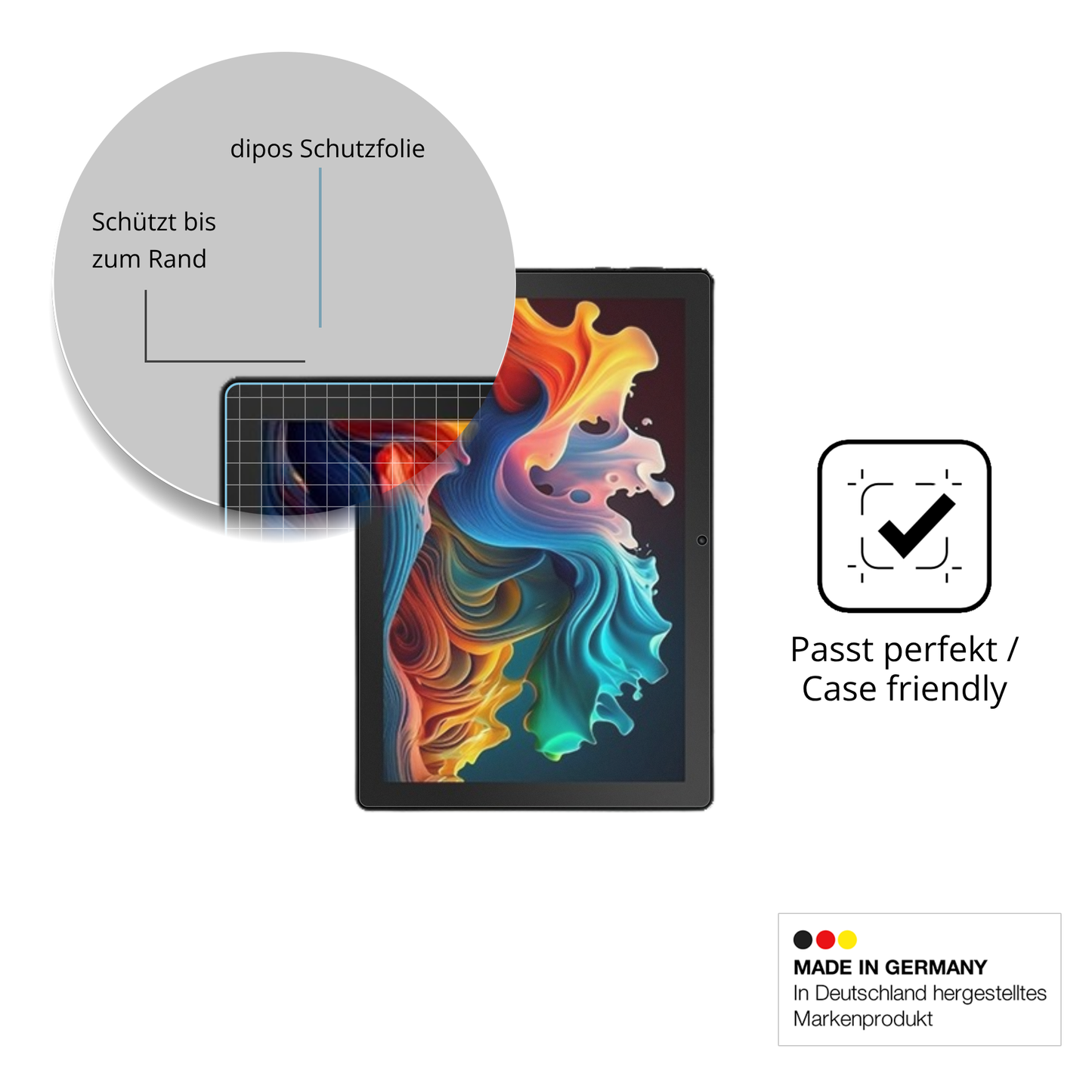 Schutzglasfolie mit optimaler Passform, zur Verwendung mit Hüllen geeignet