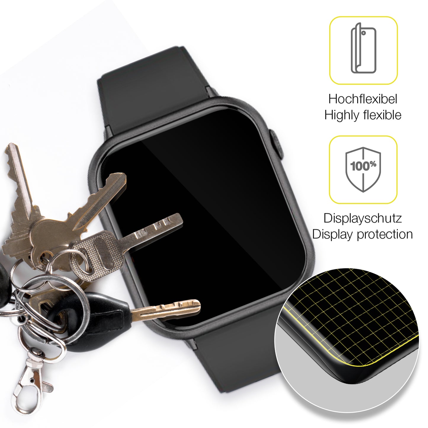 dipos Displayschutz für Mutoy Smartwatch 1.83 Zoll, transparente Oberfläche, geringe Dicke und perfekte Passform