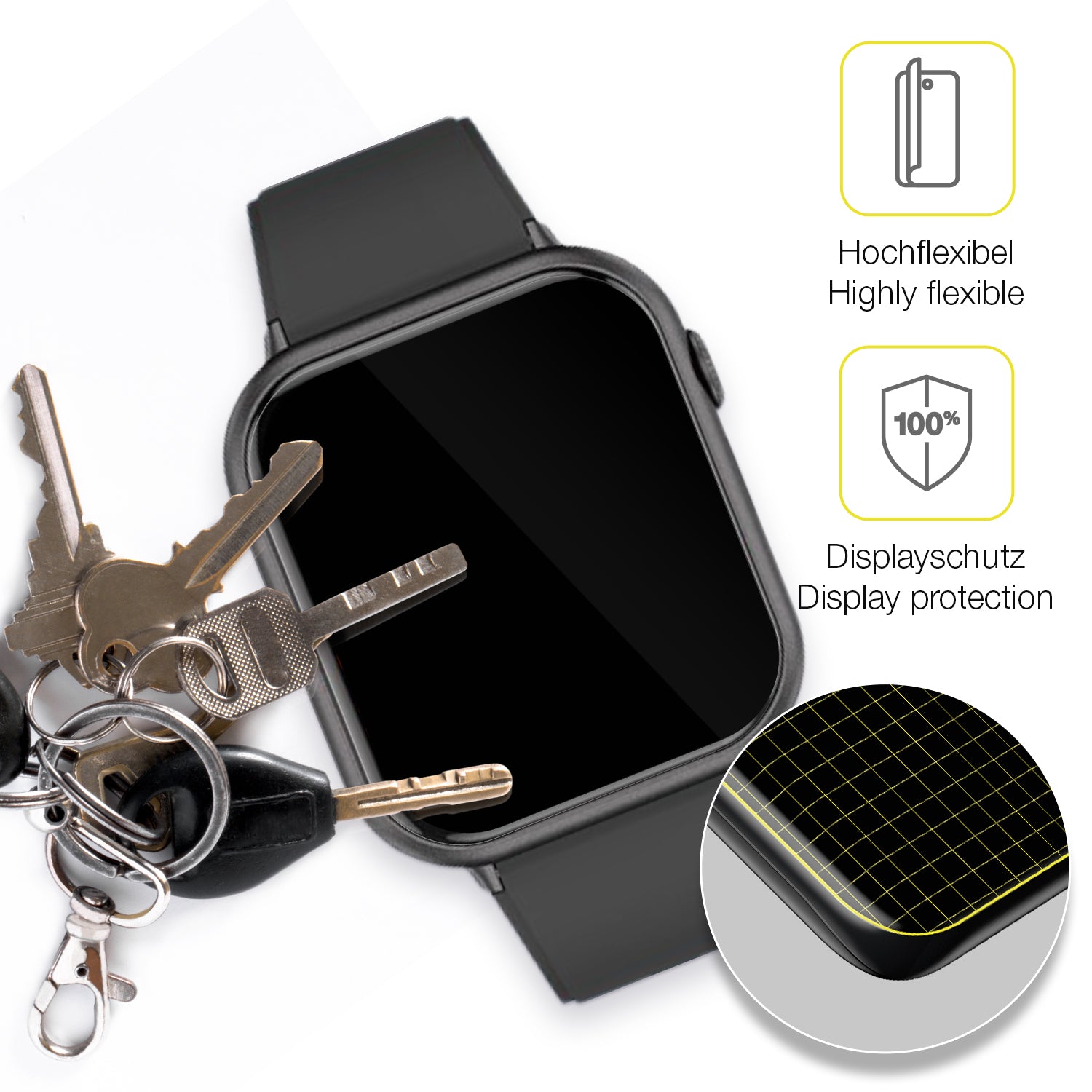 dipos Displayschutz für Mutoy Smartwatch 1.83 Zoll, transparente Oberfläche, geringe Dicke und perfekte Passform