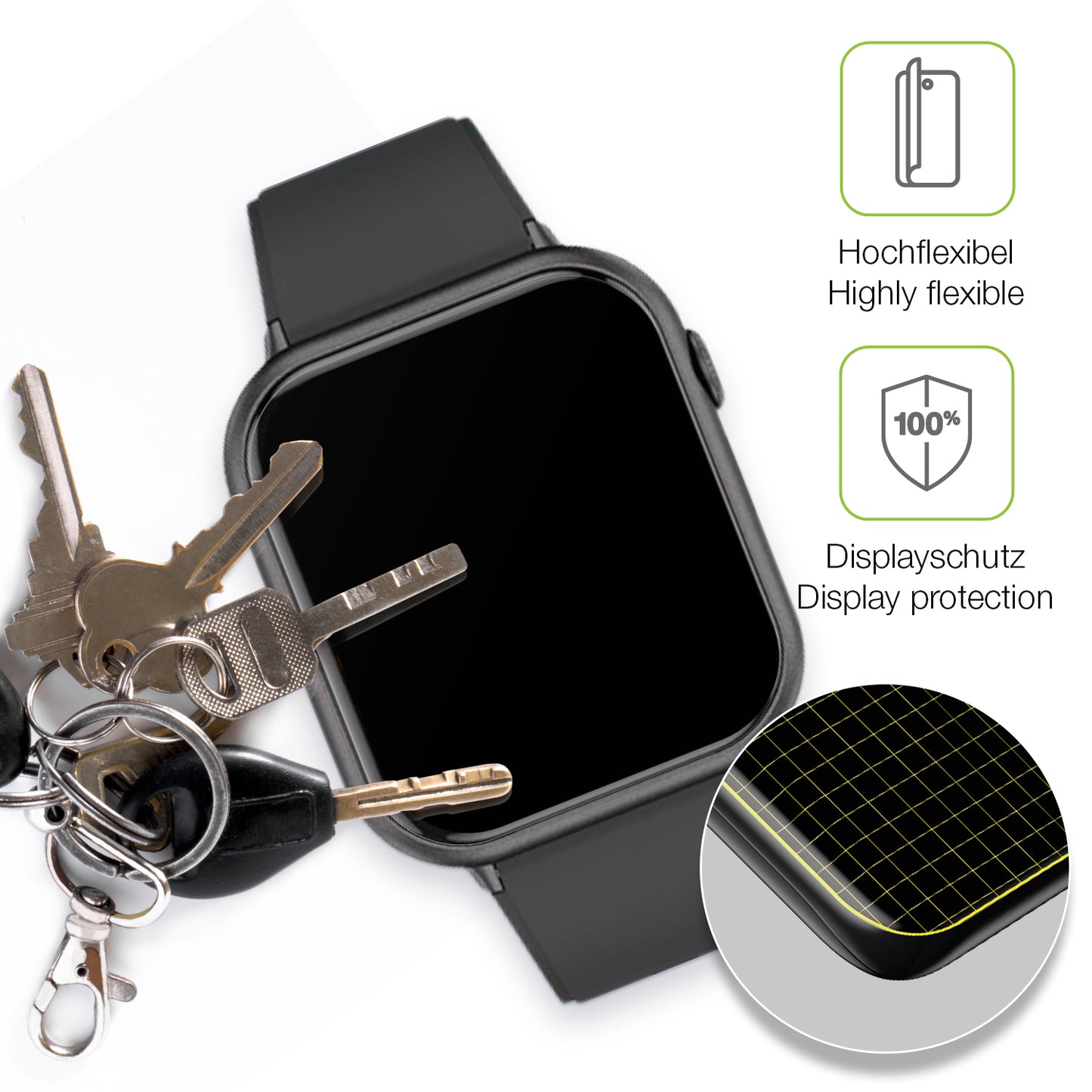 dipos Displayschutz für Mutoy Smartwatch 1.83 Zoll, transparente Oberfläche, perfekte Passform auch für die Rundungen