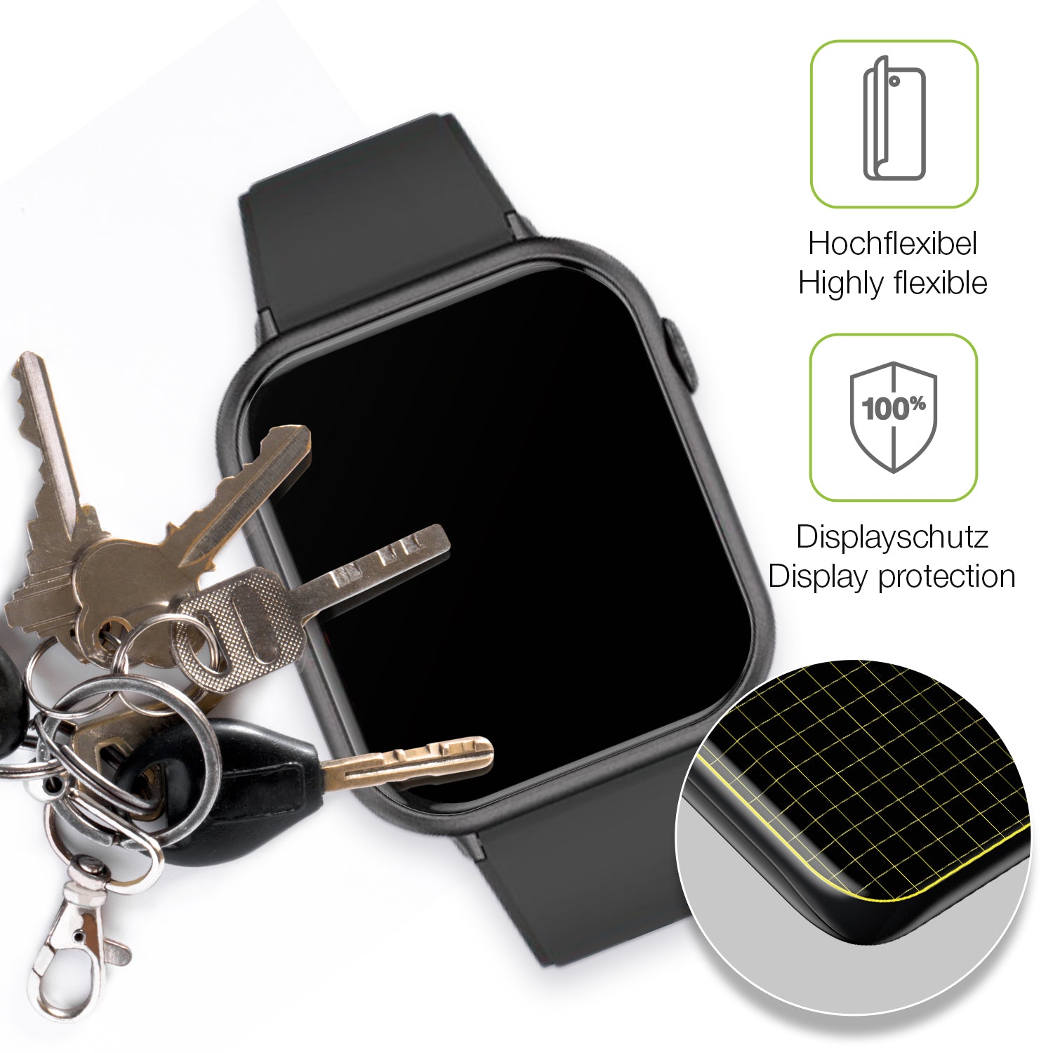dipos Displayschutz für Mutoy Smartwatch 1.83 Zoll, transparente Oberfläche, perfekte Passform auch für die Rundungen