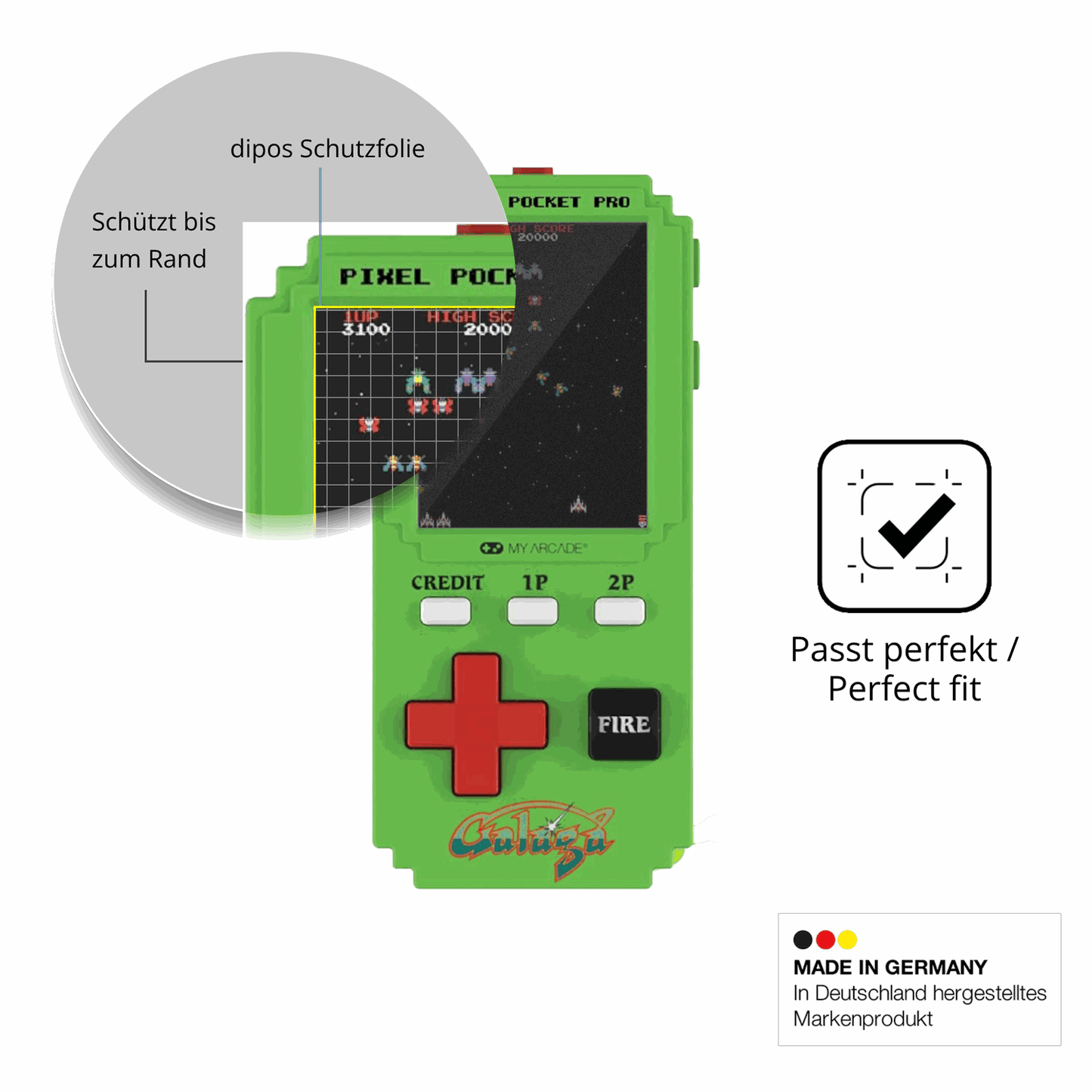 Blickschutzfolie für MyArcade Pixel Pocket Pro Galaga matt Schutzfolie Privacy
