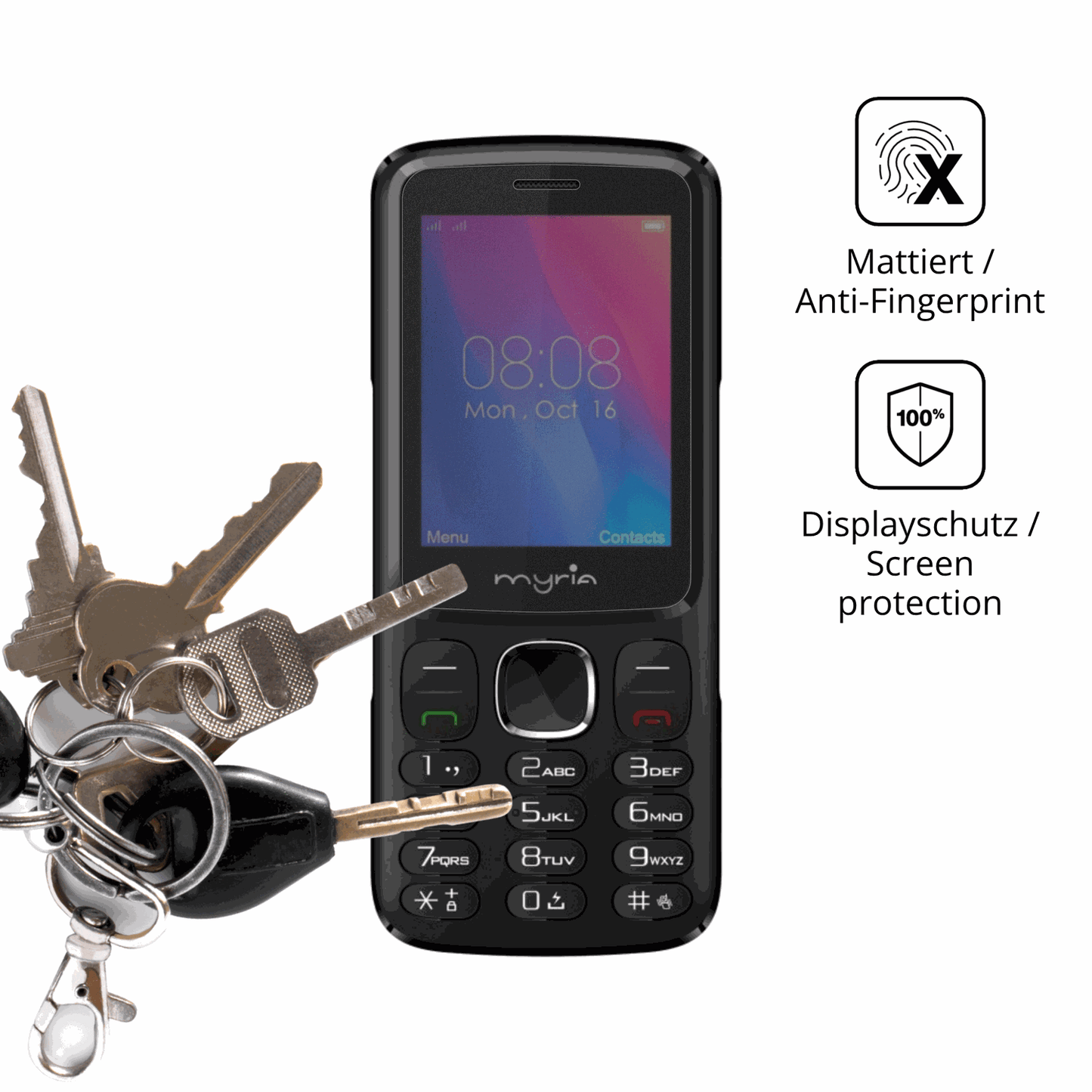 dipos Displayschutz für Myria Endless 3G, mattierte Oberfläche, Blickschutzfilter und perfekter Passform