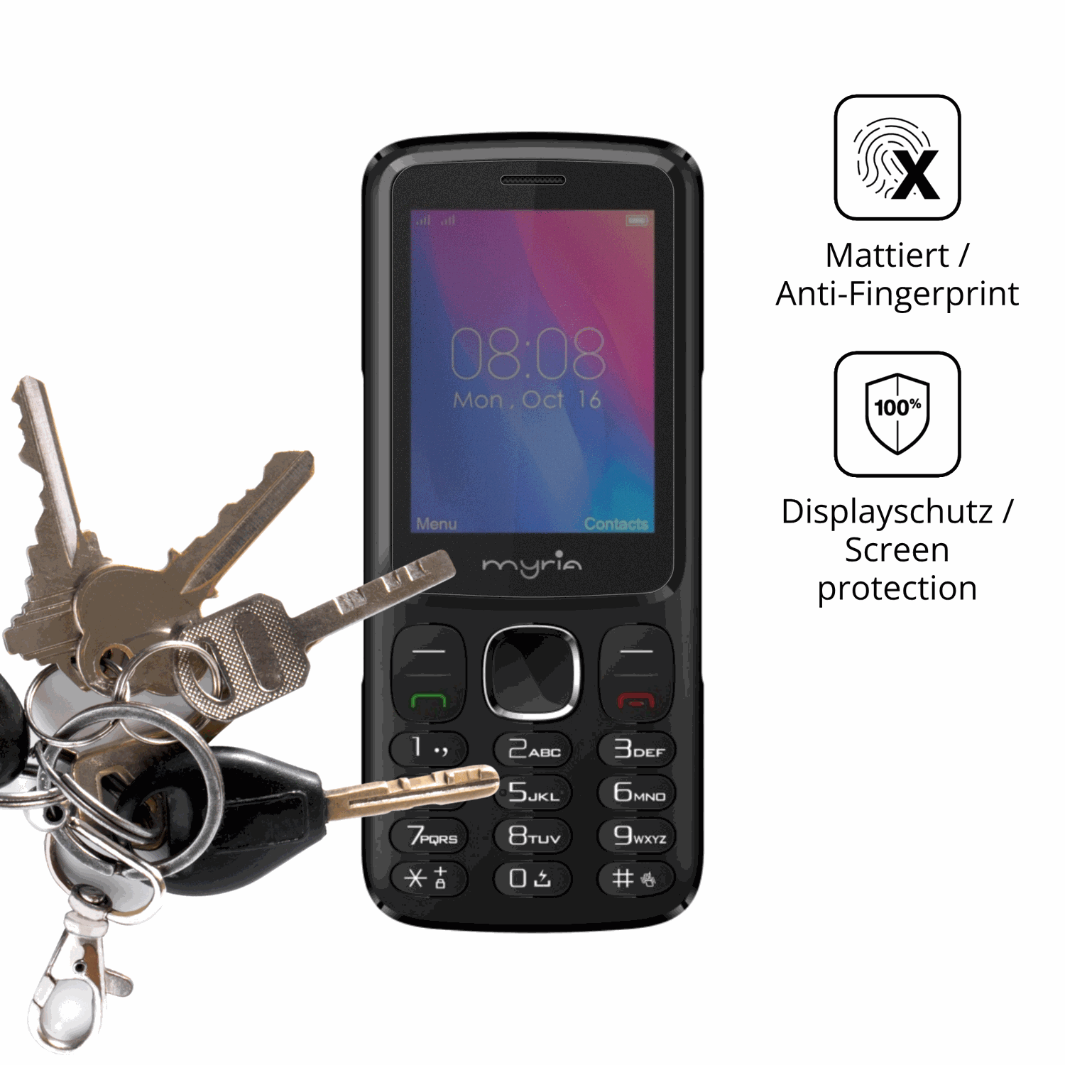 dipos Displayschutz für Myria Endless 3G, mattierte Oberfläche, Blickschutzfilter und perfekter Passform