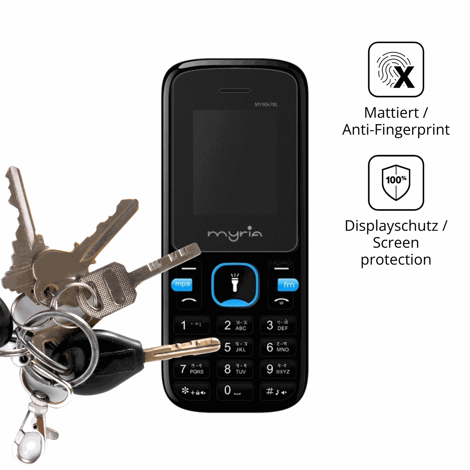dipos Displayschutz für Myria Endless Power U1, mattierte Oberfläche, Blickschutzfilter und perfekter Passform