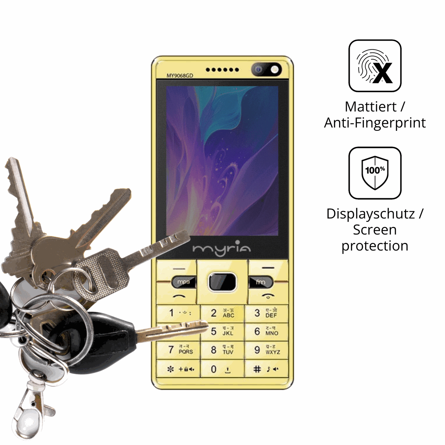 dipos Displayschutz für Myria Endless Power Y1, mattierte Oberfläche, Blickschutzfilter und perfekter Passform