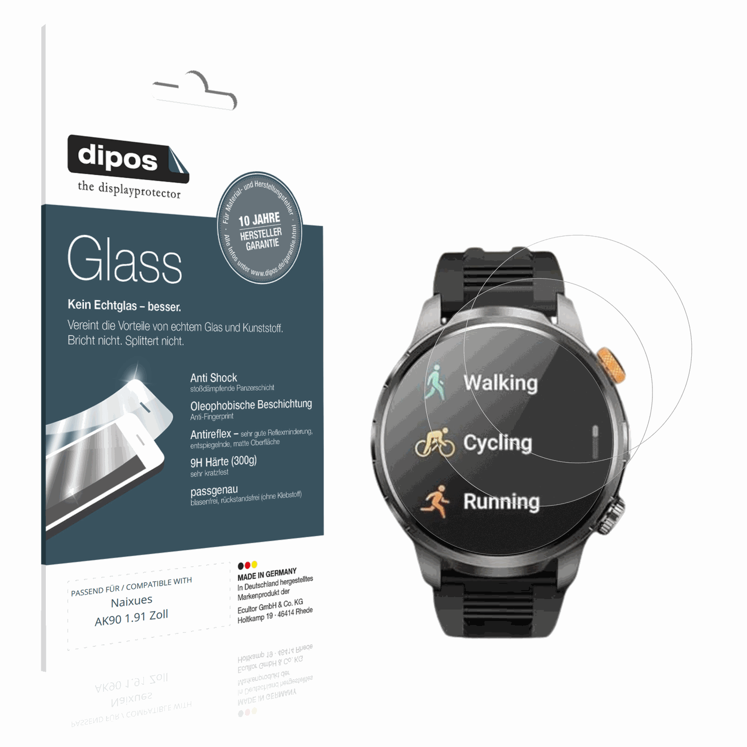 Matte Displayschutzfolie von dipos passend für Naixues AK90 1.91 Zoll, 9H kratzfest und blasenfrei montiert
