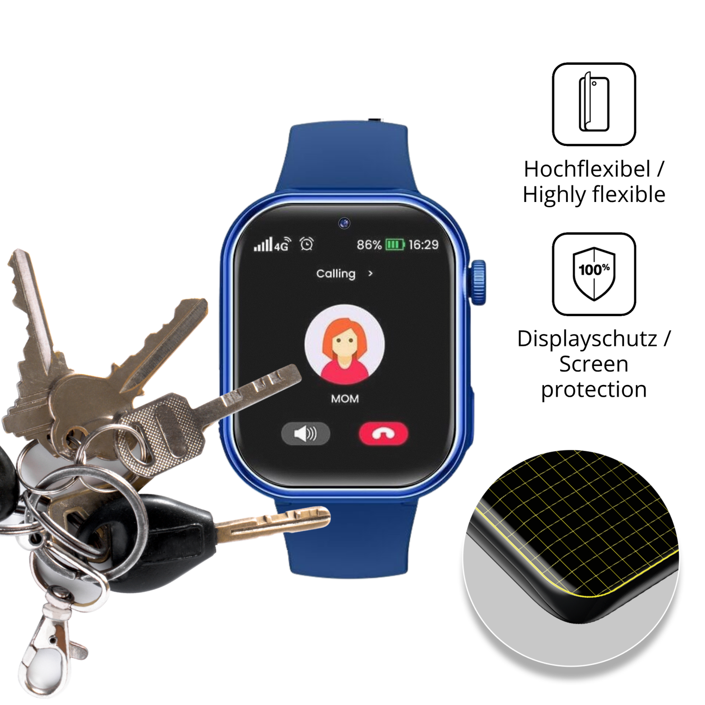 dipos Displayschutz für Naixues Kids Smartwatch GPS, transparente Oberfläche, perfekte Passform auch für die Rundungen