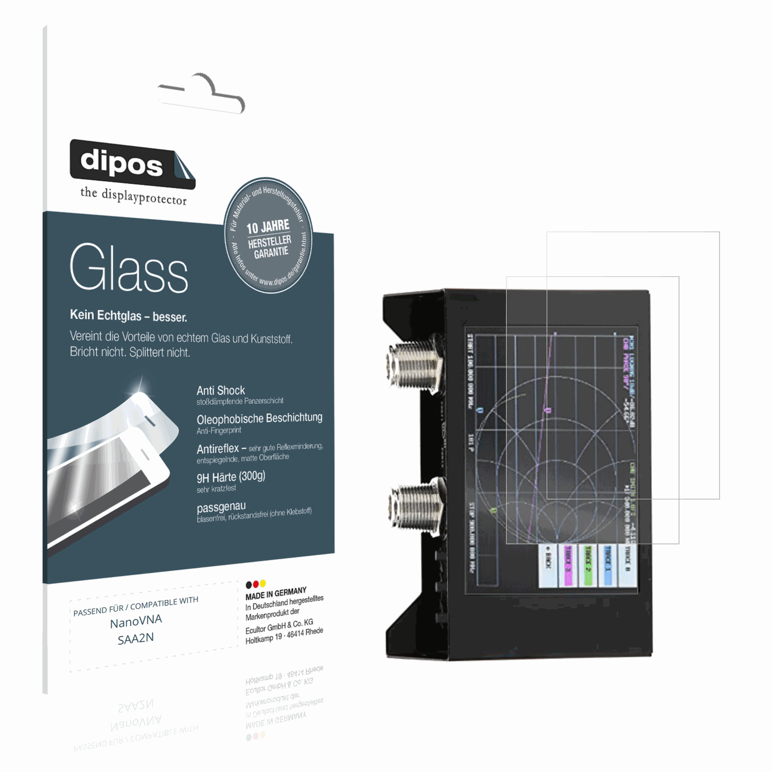 Matte Displayschutzfolie von dipos passend für NanoVNA SAA2N, 9H kratzfest und blasenfrei montiert