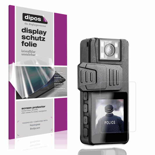 Klare Displayschutzfolie von dipos passend für Nastopee Bodycam, präziser Zuschnitt und blasenfrei montiert