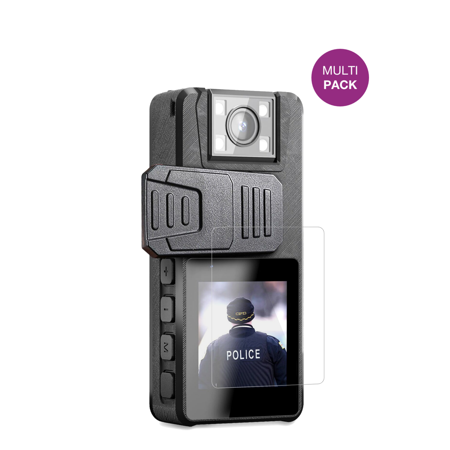 NastopeeBodycam mit aufgebrachter dipos Displayschutzfolie, glasklare Darstellung ohne Einschränkungen