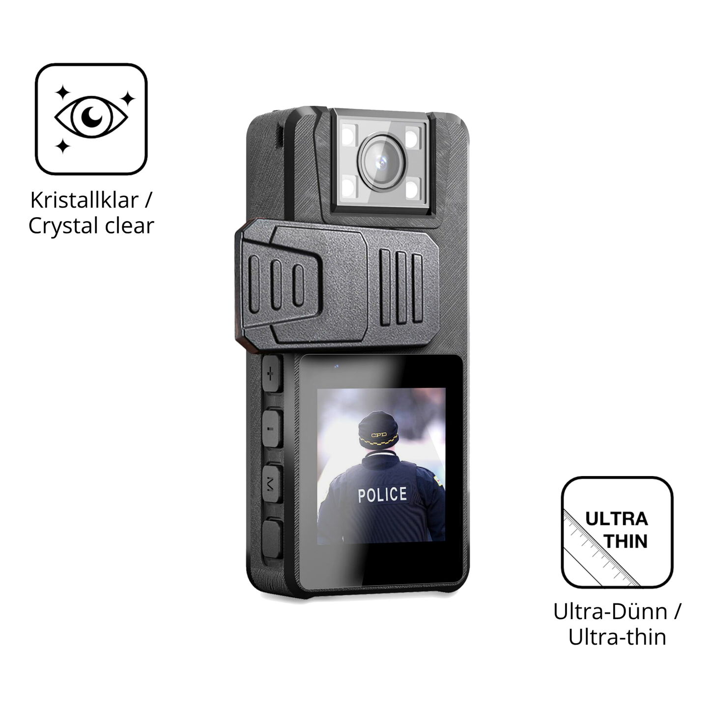 Dünne und klare Folie passend zugeschnitten für Nastopee Bodycam