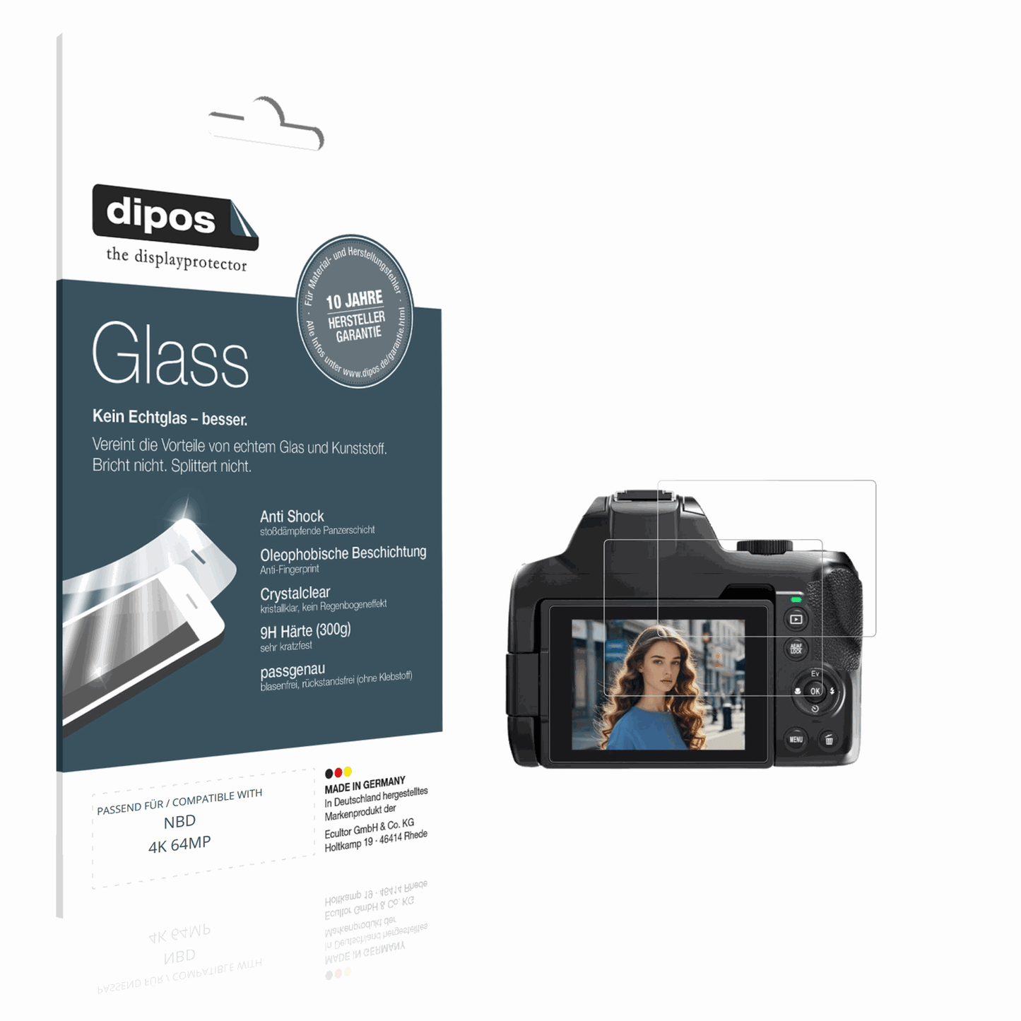 Klare Displayschutzfolie von dipos passend für NBD 4K 64MP, 9H kratzfest und blasenfrei montiert