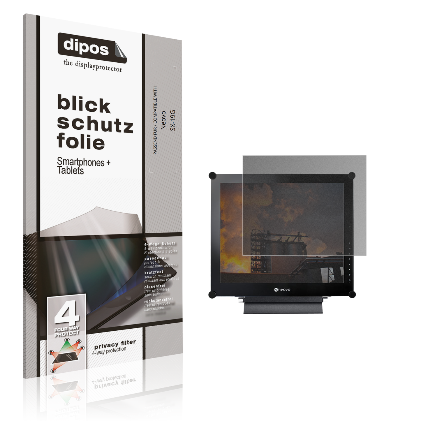 Blickschutzfolie von dipos passend für Neovo SX-19G, präziser Zuschnitt und blasenfrei montiert