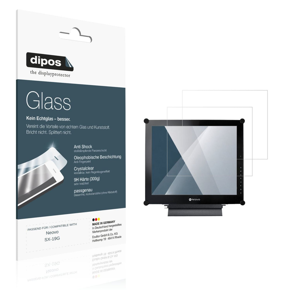 Klare Displayschutzfolie von dipos passend für Neovo SX-19G, 9H kratzfest und blasenfrei montiert