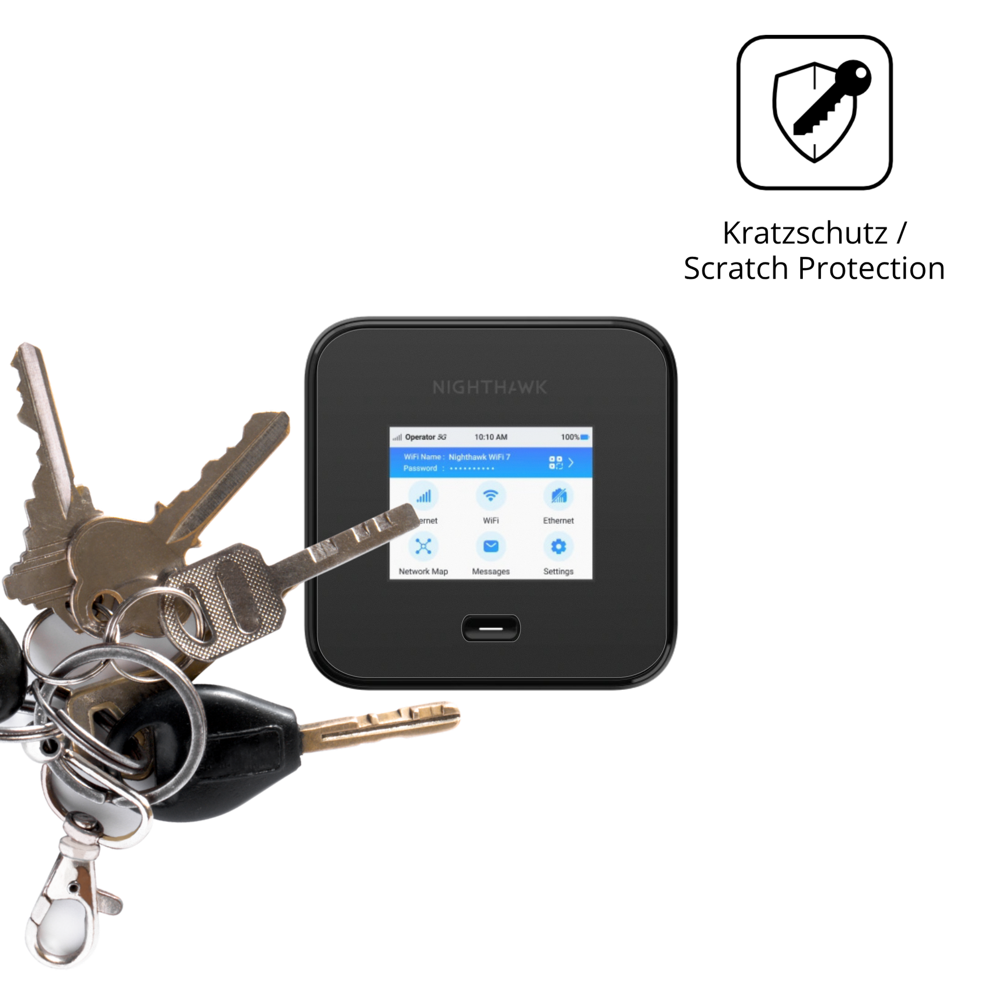 Schutz gegen Kratzer auf dem Netgear Nighthawk M7 Pro Glas durch Schlüssel oder Ähnliches
