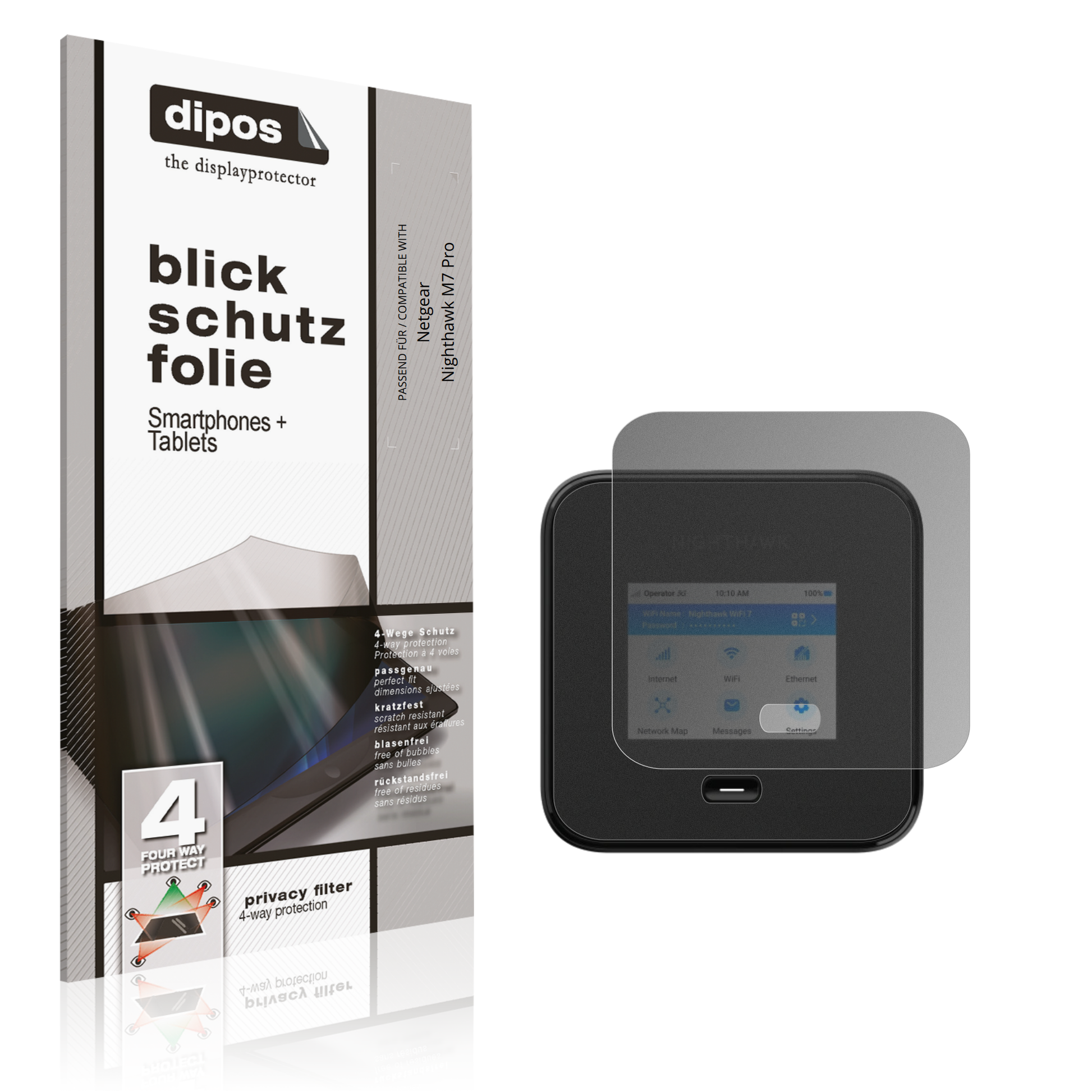 Blickschutzfolie von dipos passend für Netgear Nighthawk M7 Pro, präziser Zuschnitt und blasenfrei montiert
