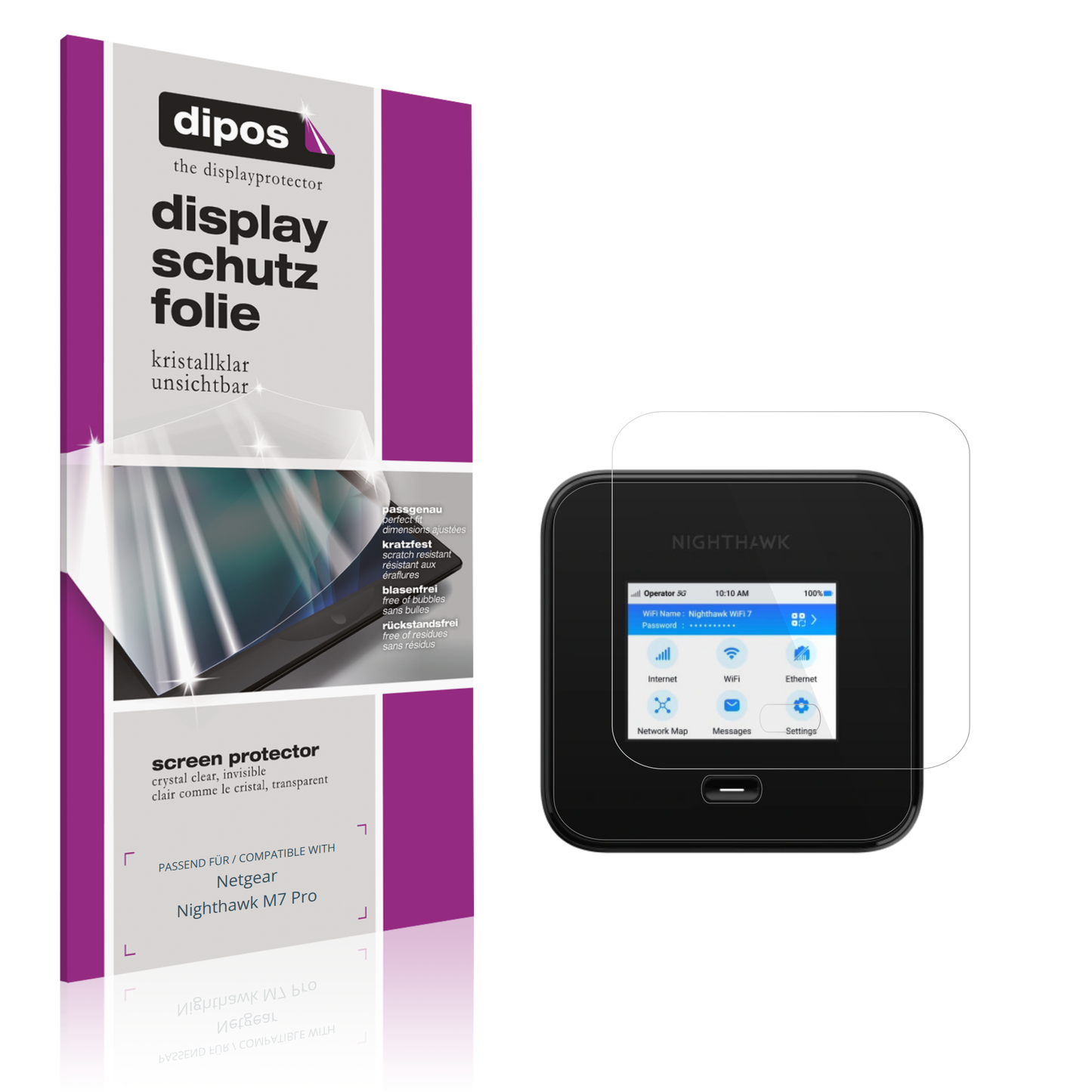 Klare Displayschutzfolie von dipos passend für Netgear Nighthawk M7 Pro, präziser Zuschnitt und blasenfrei montiert