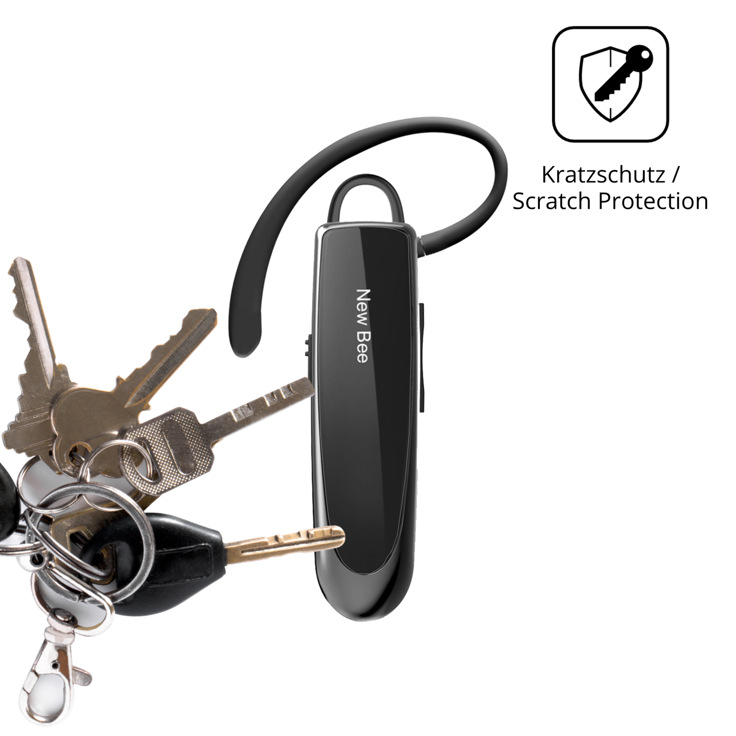 Schutz gegen Kratzer auf dem New Bee Bluetooth Headset Glas durch Schlüssel oder Ähnliches