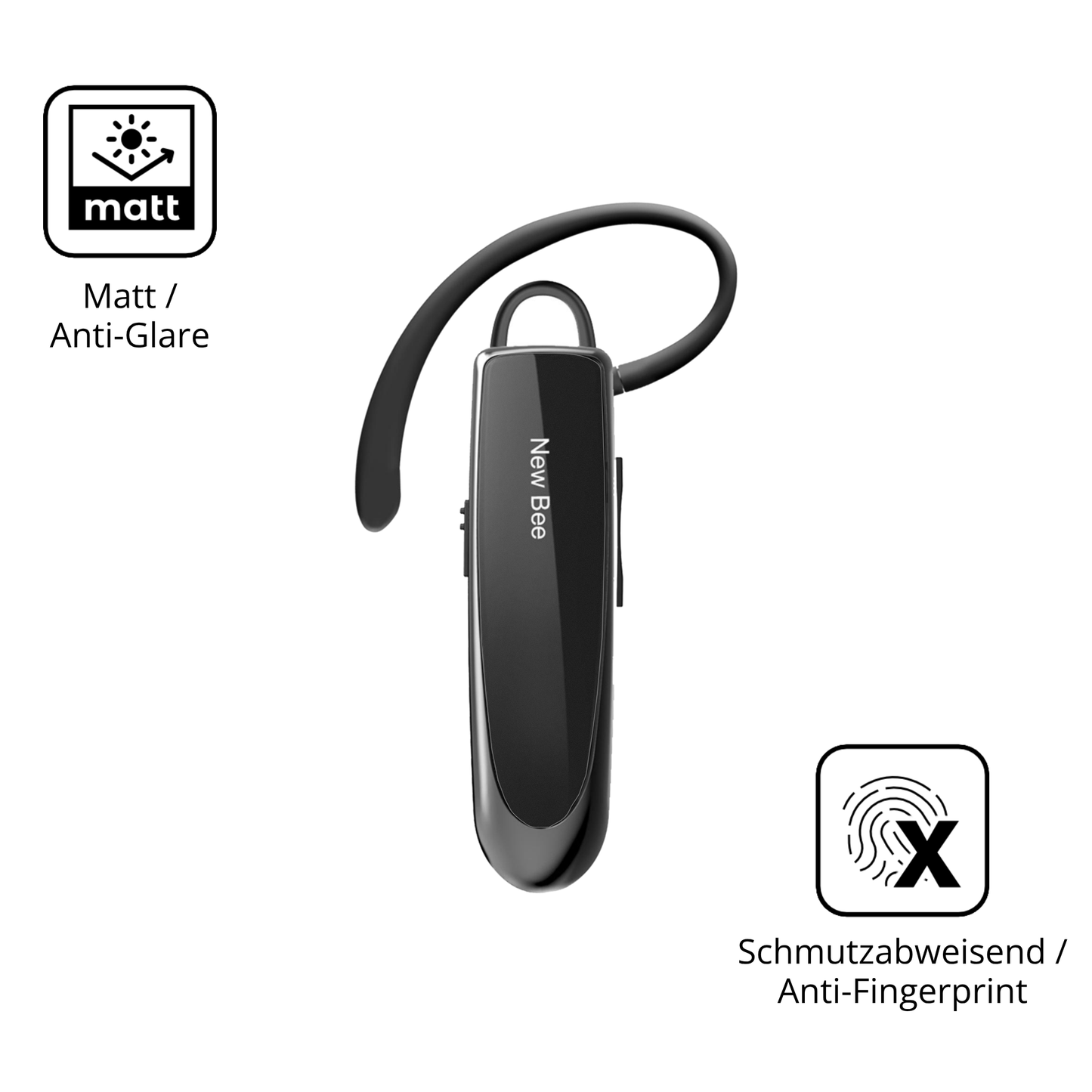 Dünne und entspiegelnde Folie passend zugeschnitten für New Bee Bluetooth Headset