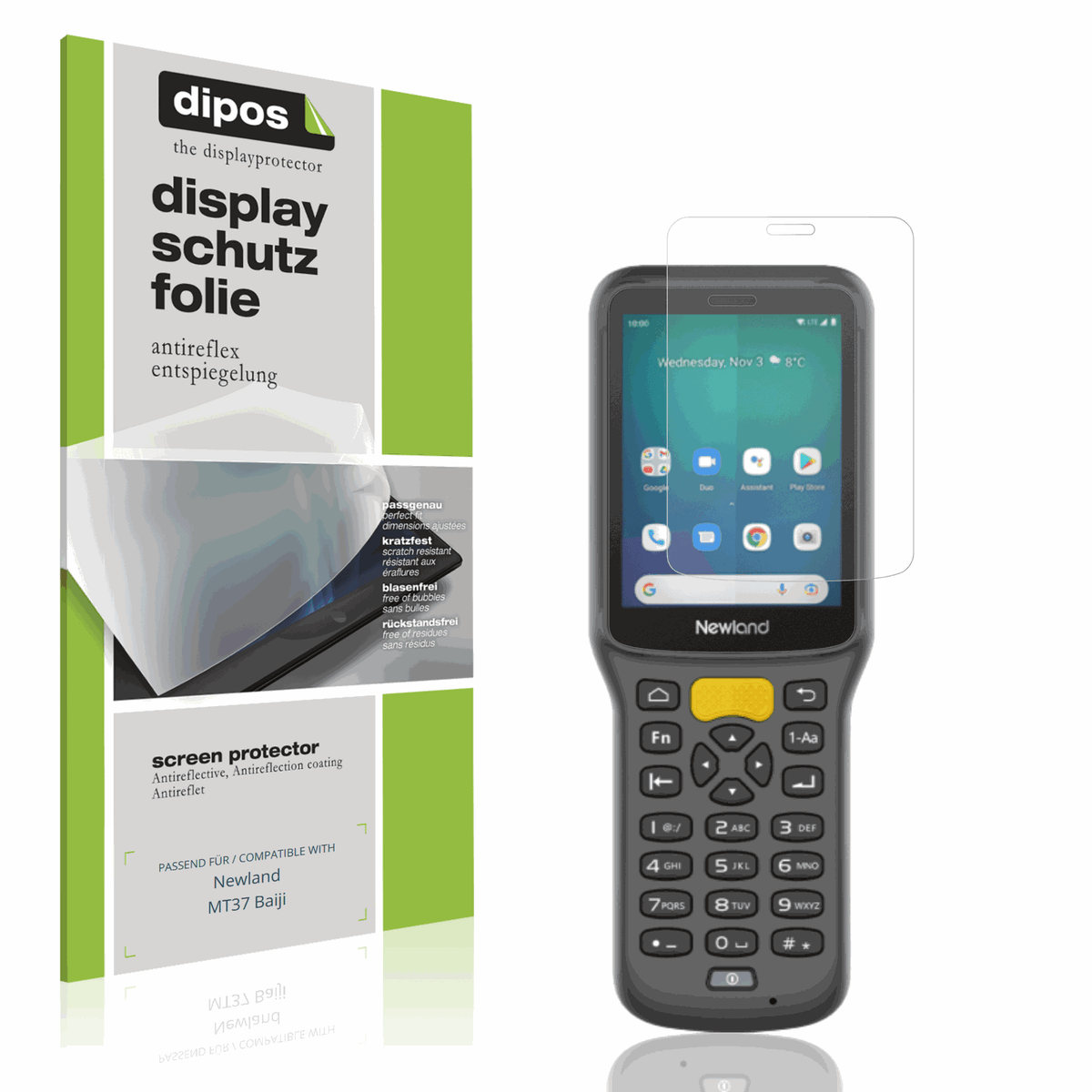 Matte Displayschutzfolie von dipos passend für Newland MT37 Baiji, präziser Zuschnitt und blasenfrei montiert