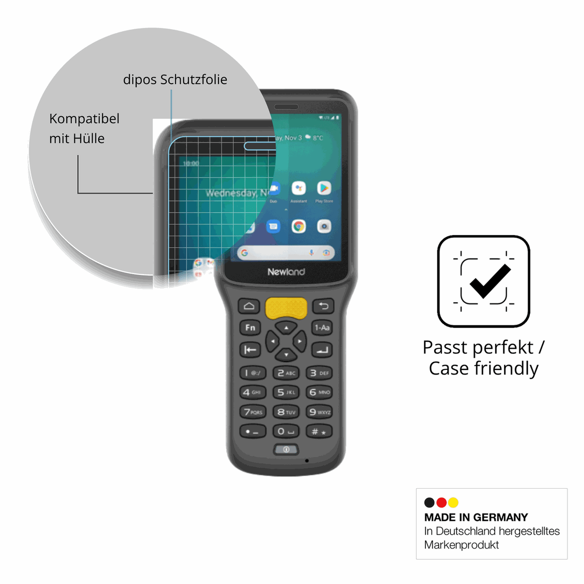 Schutzfolie mit optimaler Passform, zur Verwendung mit Hüllen geeignet
