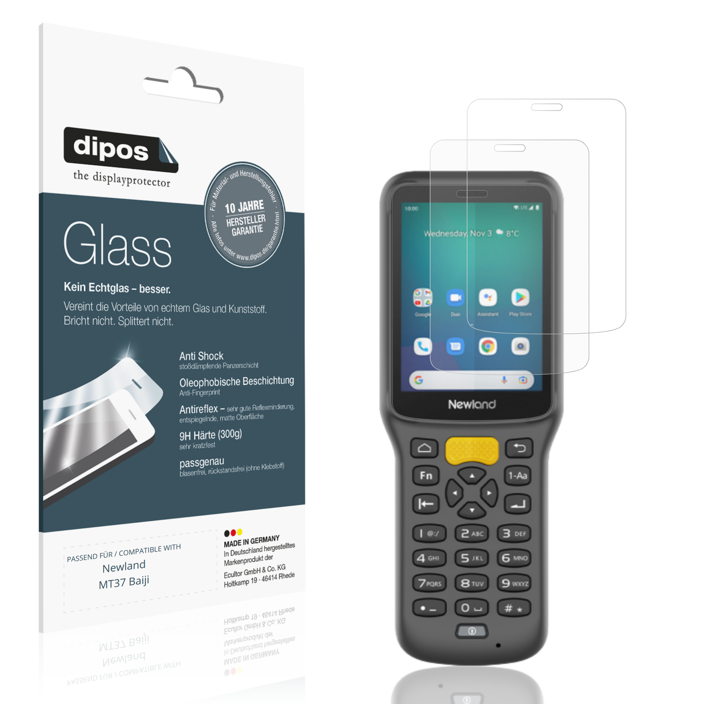 Matte Displayschutzfolie von dipos passend für Newland MT37 Baiji, 9H kratzfest und blasenfrei montiert