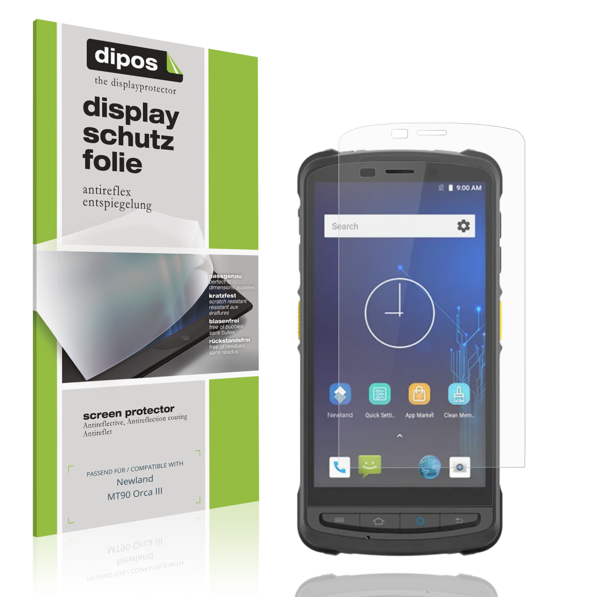Matte Displayschutzfolie von dipos passend für Newland MT90 Orca III, präziser Zuschnitt und blasenfrei montiert