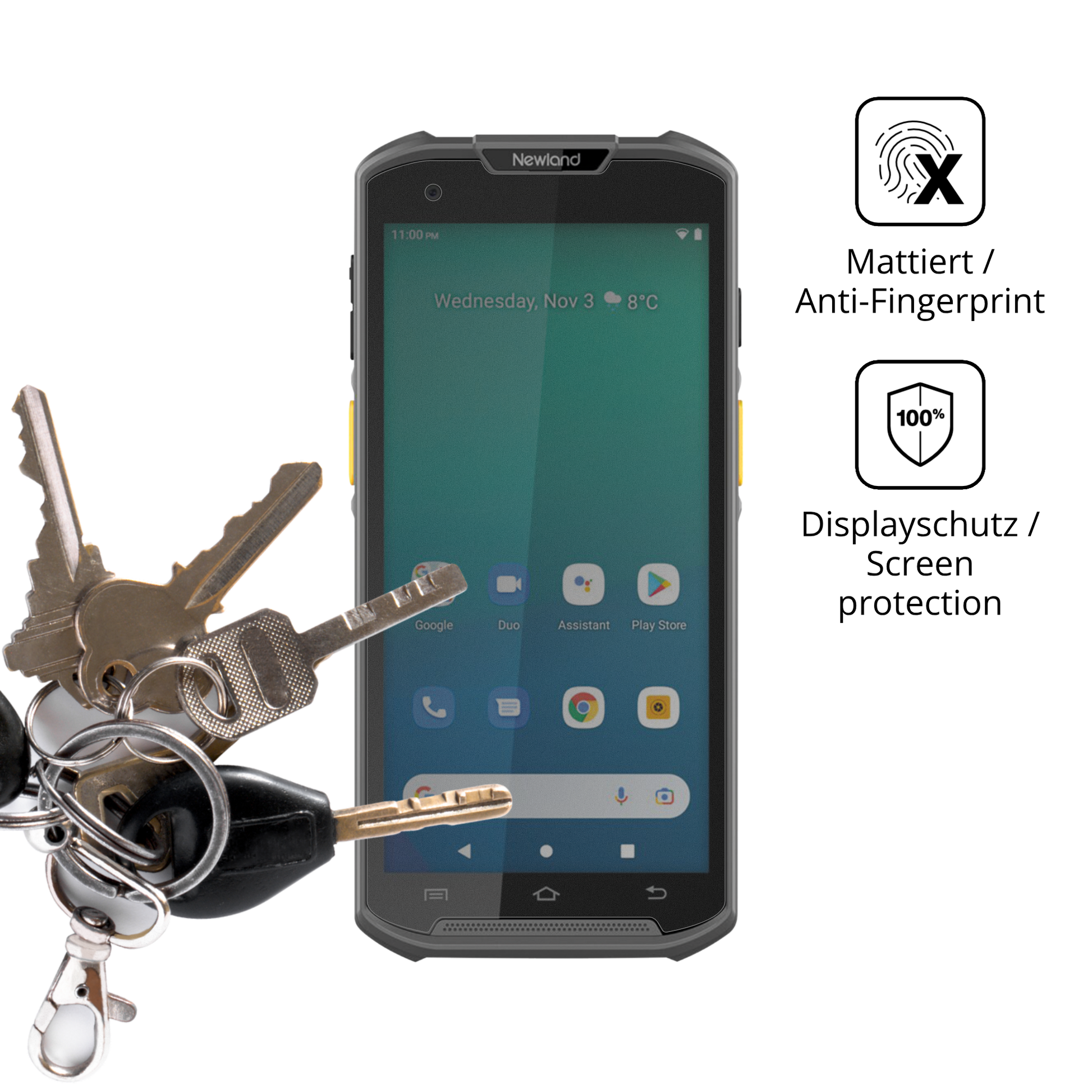 dipos Displayschutz für Newland MT93, mattierte Oberfläche, Blickschutzfilter und perfekter Passform