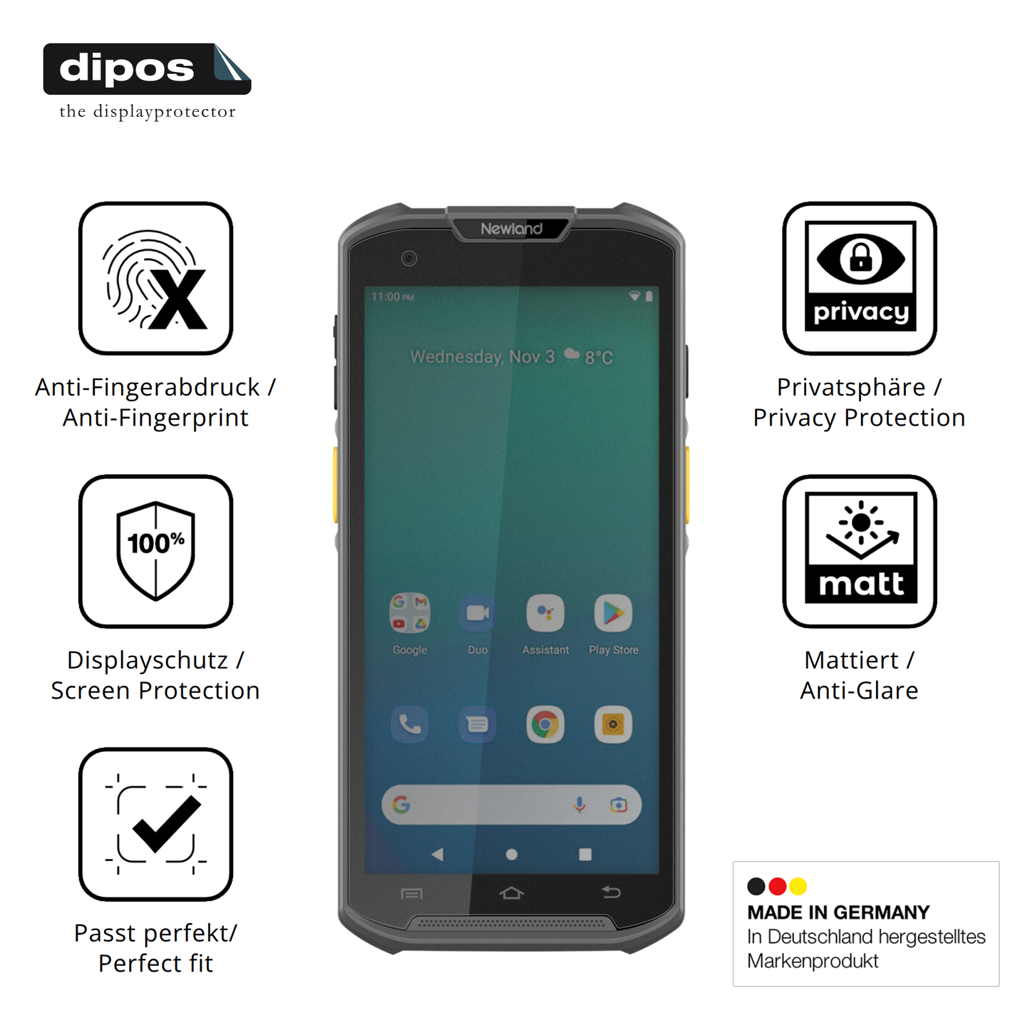 Privatsphäre-Schutz durch Sichtschutz-Folie passend zugeschnitten für Newland MT93