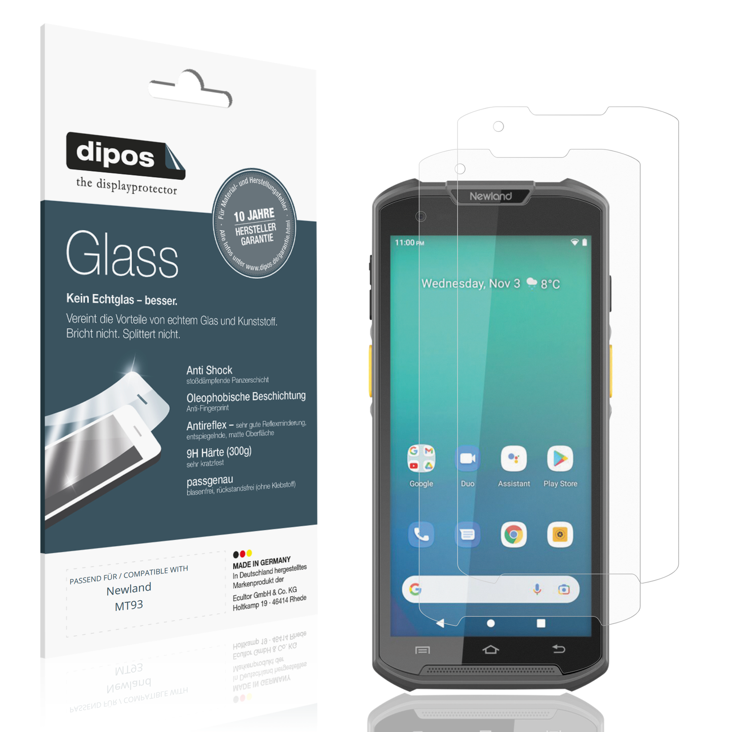 Matte Displayschutzfolie von dipos passend für Newland MT93, 9H kratzfest und blasenfrei montiert