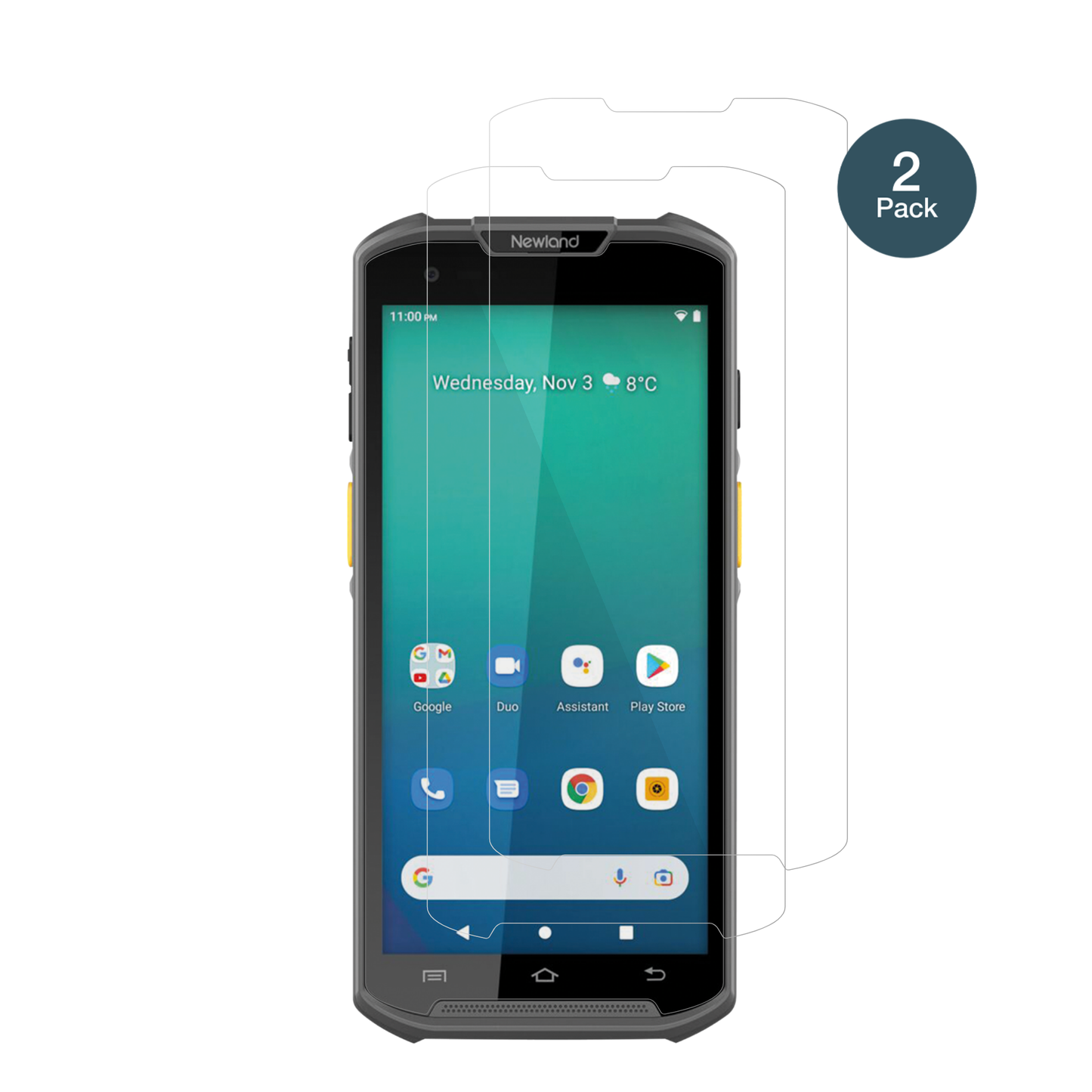 NewlandMT93 mit aufgebrachter dipos Flex Schutzfolie, glasklare Darstellung ohne Einschränkungen