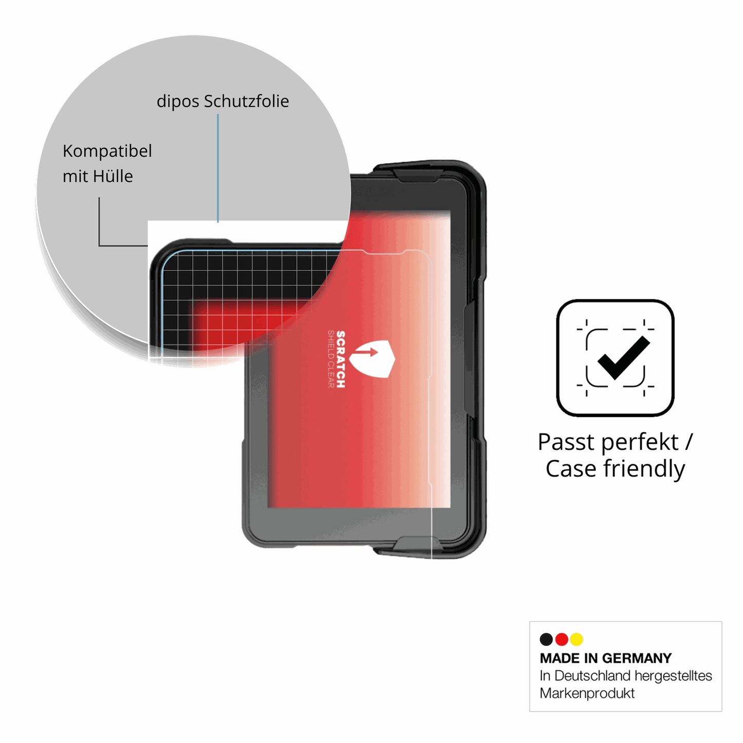 Schutzfolie mit optimaler Passform, zur Verwendung mit Hüllen geeignet