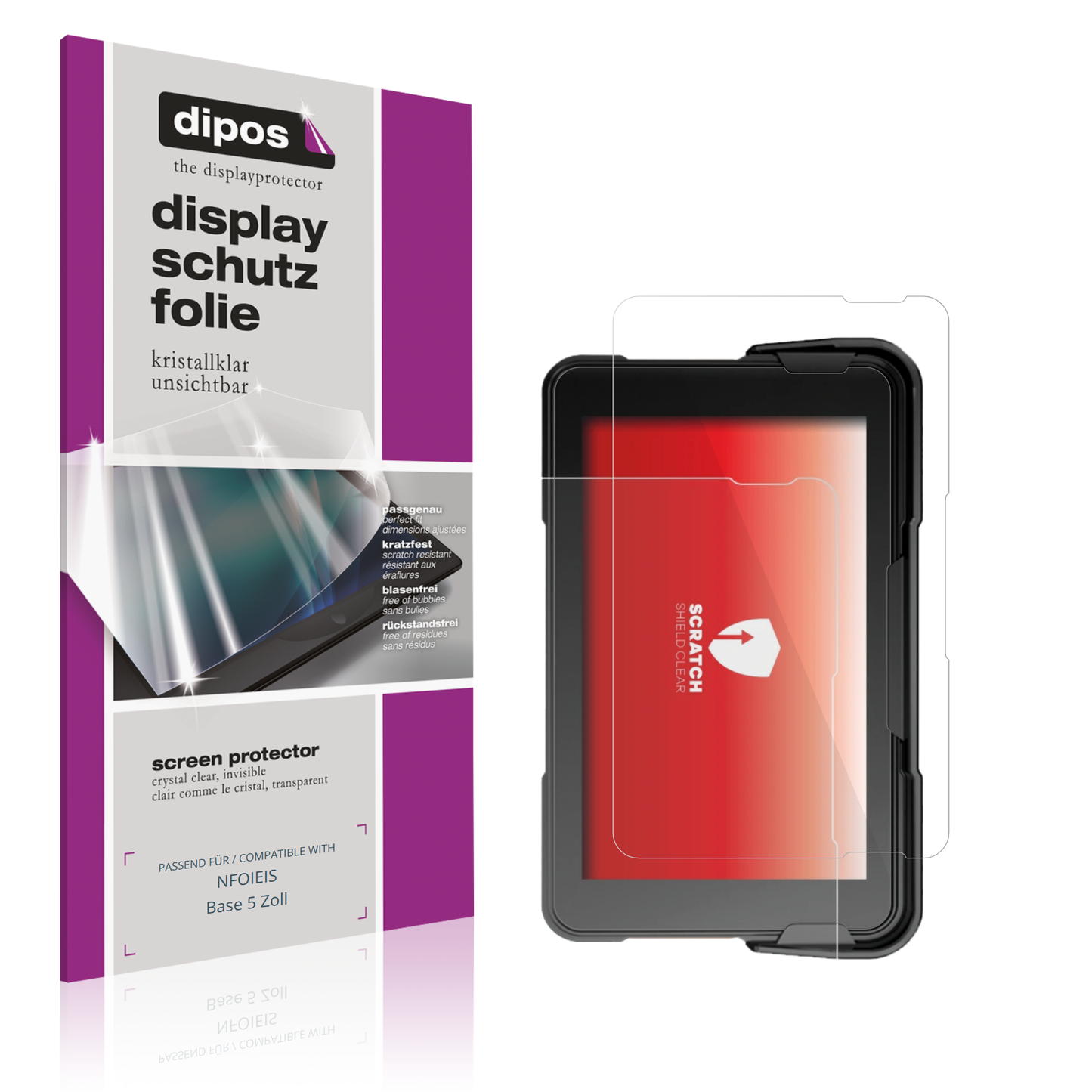 Klare Displayschutzfolie von dipos passend für NFOIEIS Base 5 Zoll, präziser Zuschnitt und blasenfrei montiert
