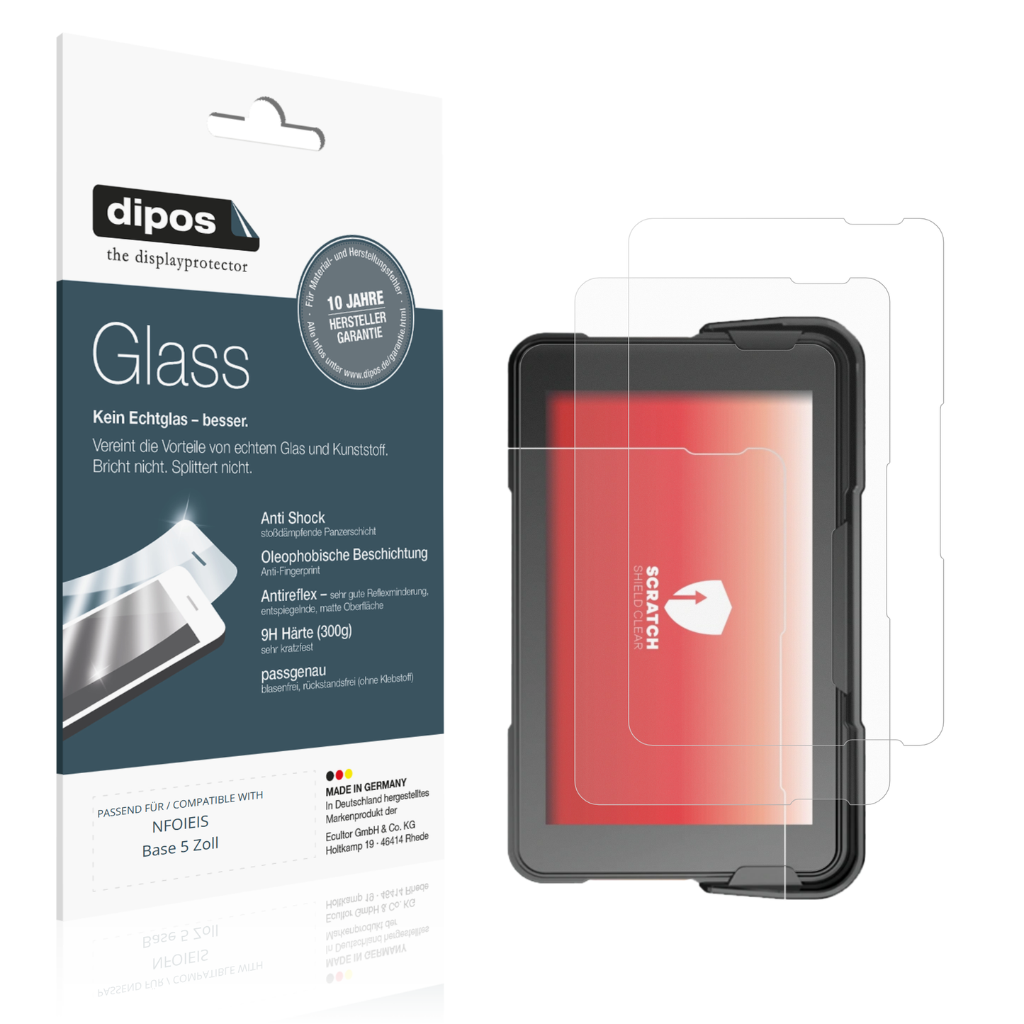 Matte Displayschutzfolie von dipos passend für NFOIEIS Base 5 Zoll, 9H kratzfest und blasenfrei montiert