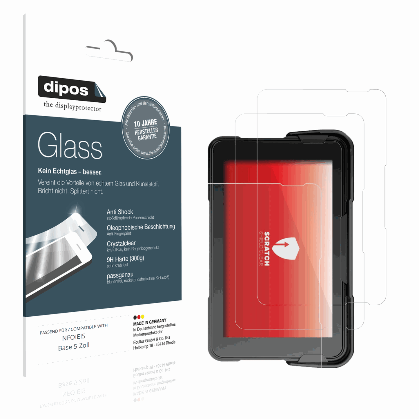 Klare Displayschutzfolie von dipos passend für NFOIEIS Base 5 Zoll, 9H kratzfest und blasenfrei montiert