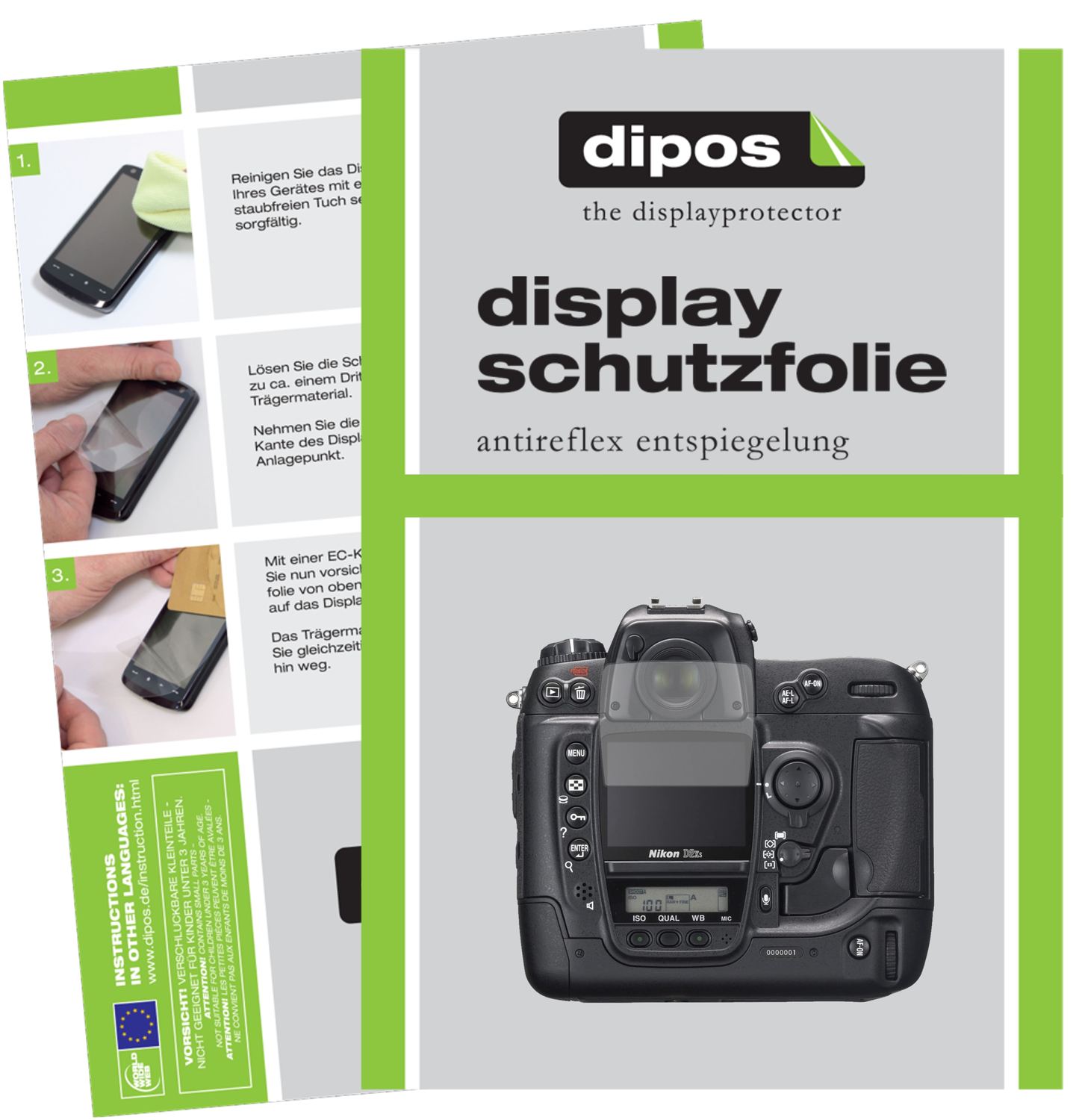 Matte Displayschutzfolie von dipos passend für Nikon D2H, präziser Zuschnitt und blasenfrei montiert