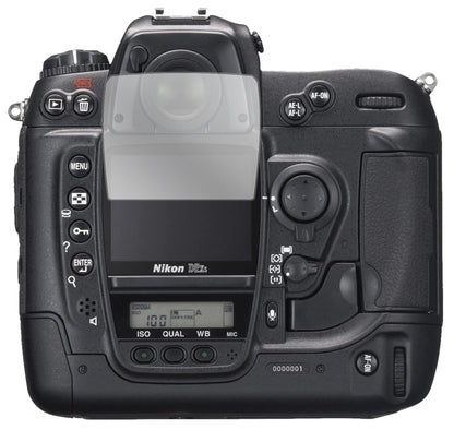 NikonD2H mit aufgebrachter dipos Displayschutzfolie, glasklare Darstellung ohne Einschränkungen