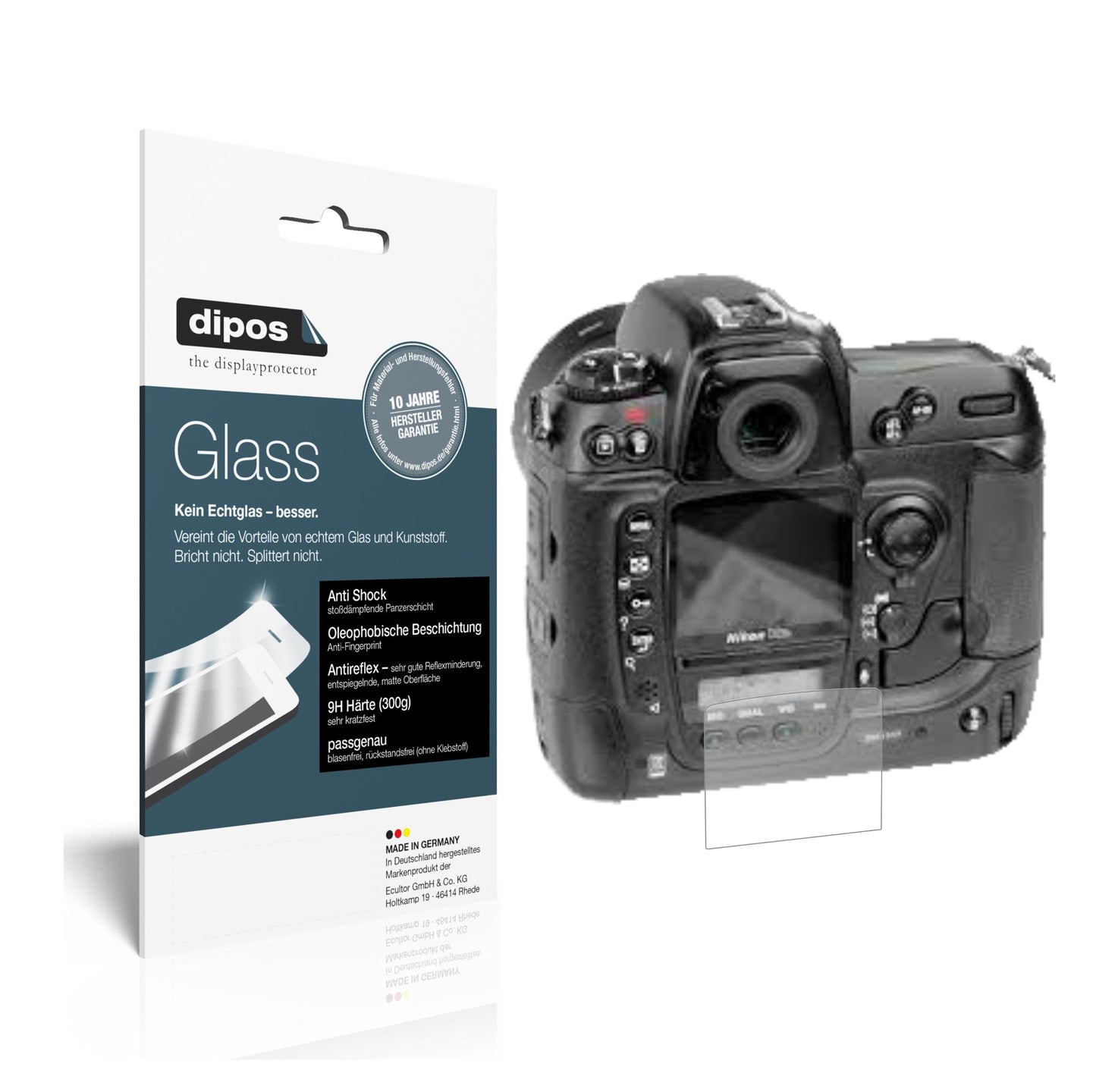 Matte Displayschutzfolie von dipos passend für Nikon D2Hs, 9H kratzfest und blasenfrei montiert