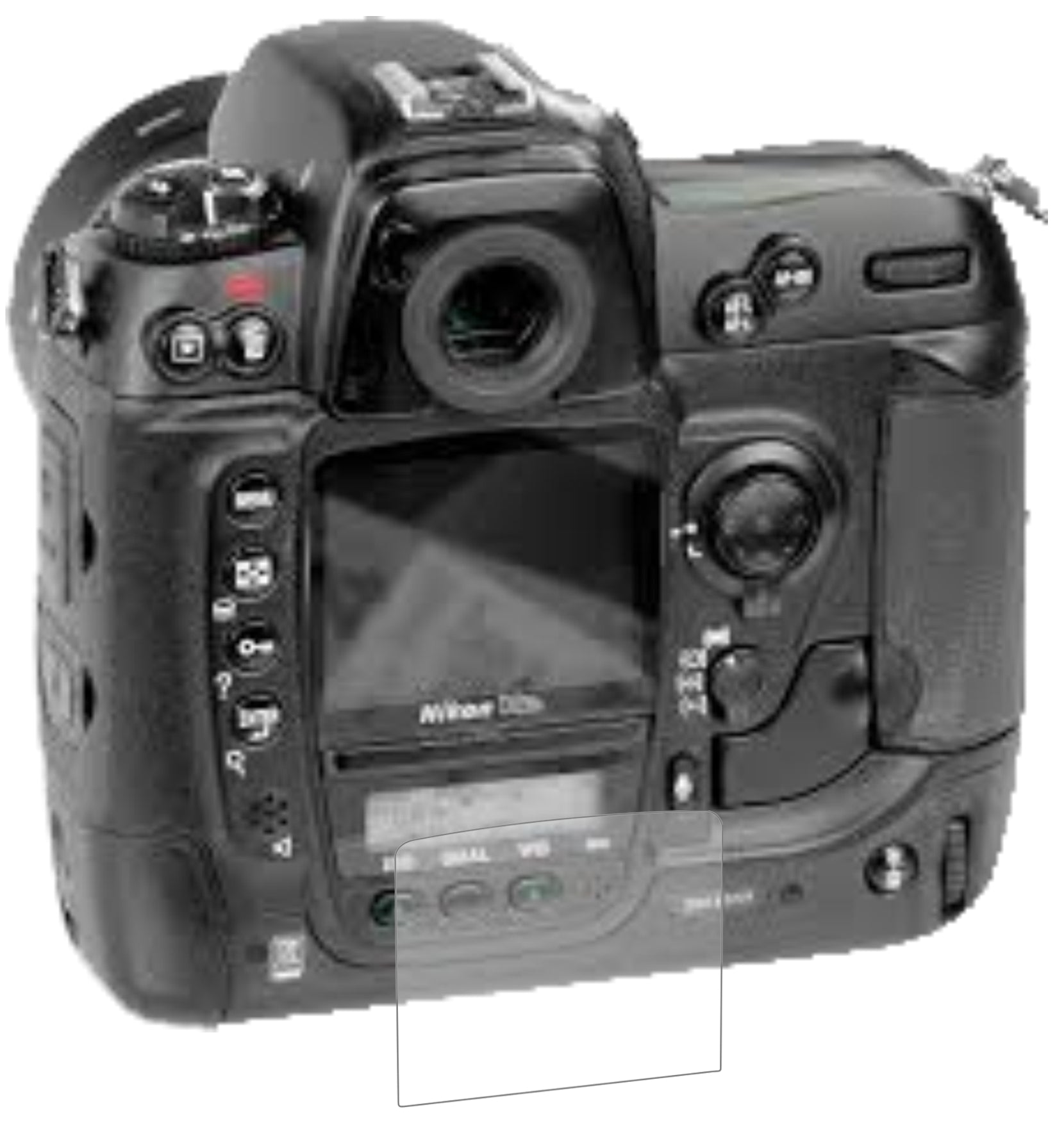 NikonD2Hs mit aufgebrachter dipos Panzerfolie, die lästige Fingerabdrücke minimiert
