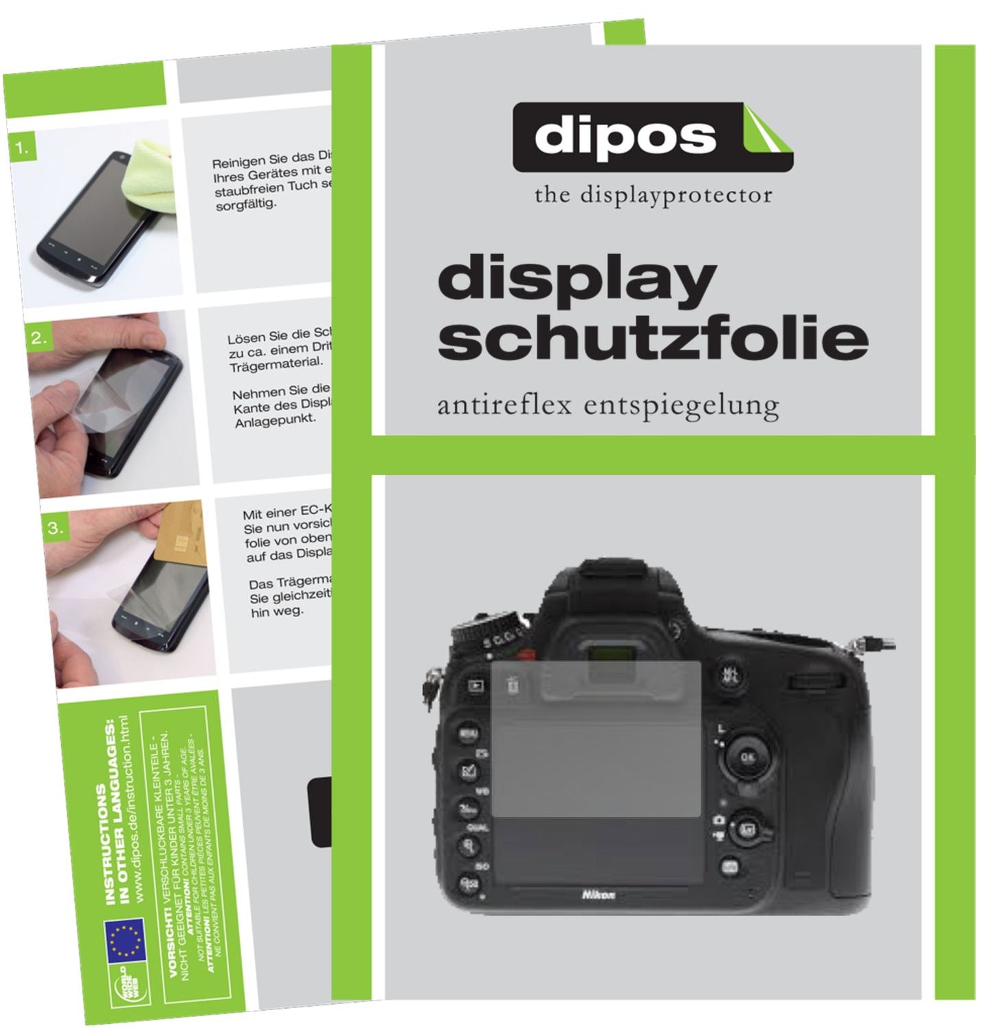 Matte Displayschutzfolie von dipos passend für Nikon D610, präziser Zuschnitt und blasenfrei montiert