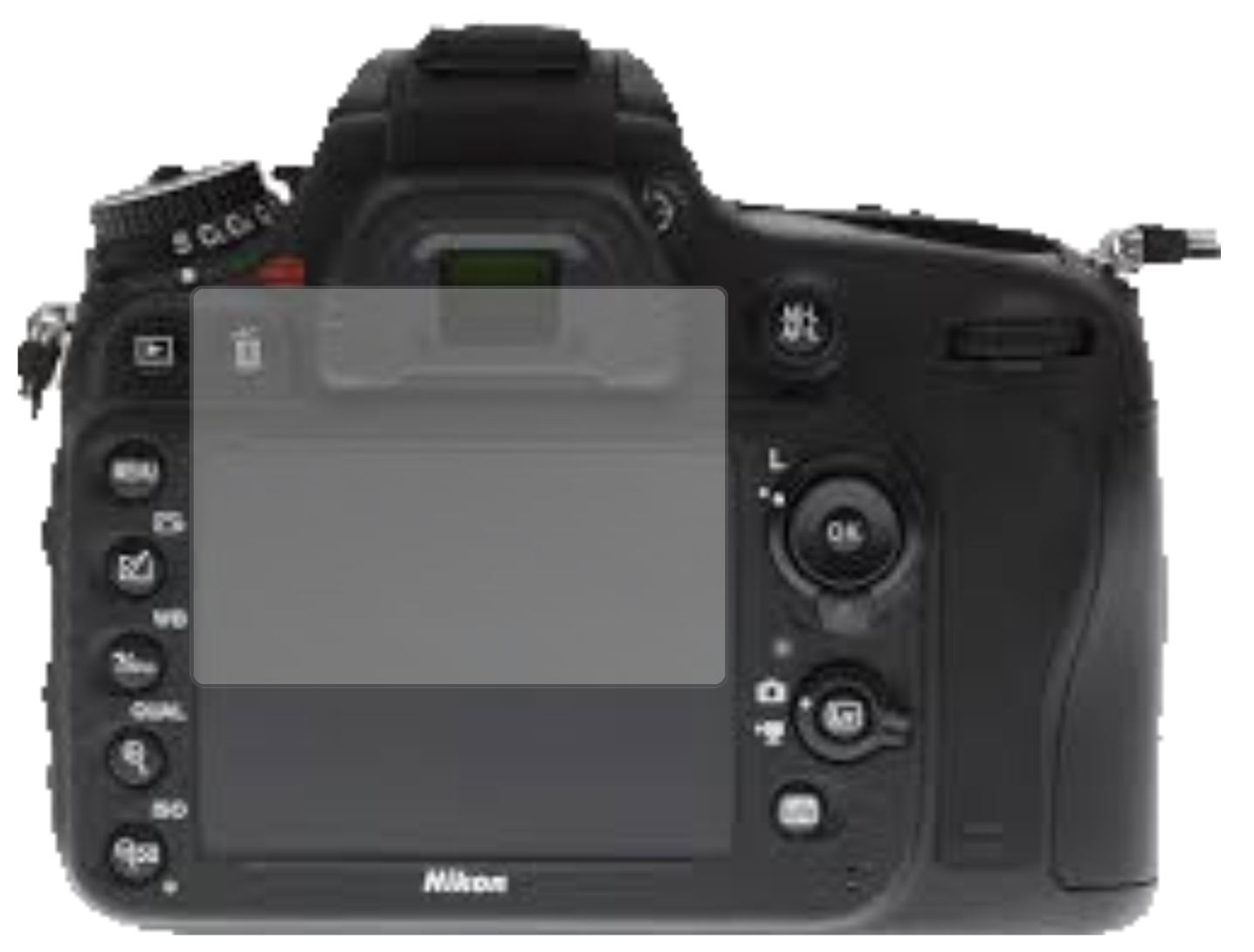 NikonD610 mit aufgebrachter dipos Displayschutzfolie, die lästige Fingerabdrücke minimiert