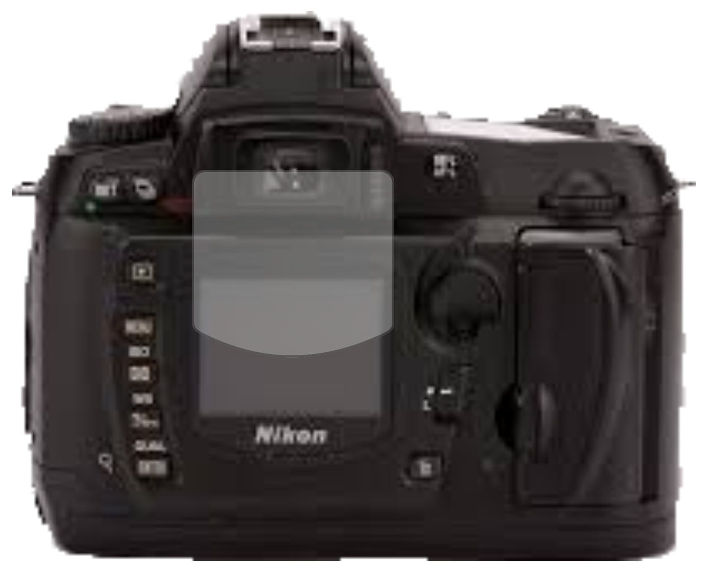 NikonD70s mit aufgebrachter dipos Displayschutzfolie, die lästige Fingerabdrücke minimiert