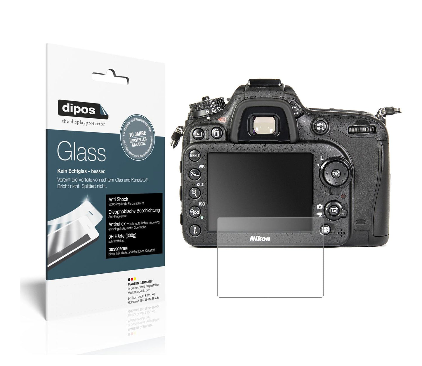 Matte Displayschutzfolie von dipos passend für Nikon D7100, 9H kratzfest und blasenfrei montiert