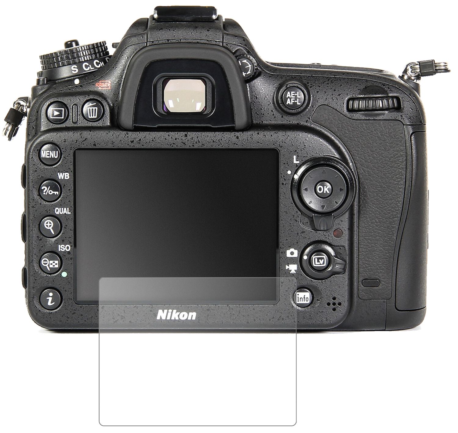 NikonD7100 mit aufgebrachter dipos Panzerfolie, die lästige Fingerabdrücke minimiert