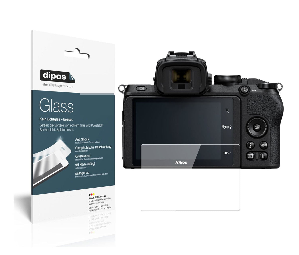 Klare Displayschutzfolie von dipos passend für Nikon Z 50, 9H kratzfest und blasenfrei montiert