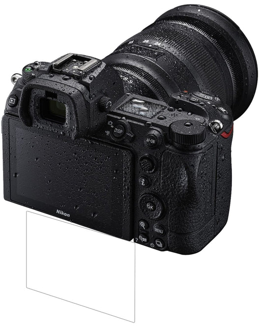 NikonZ 6II mit aufgebrachter dipos Flex Schutzfolie, glasklare Darstellung ohne Einschränkungen